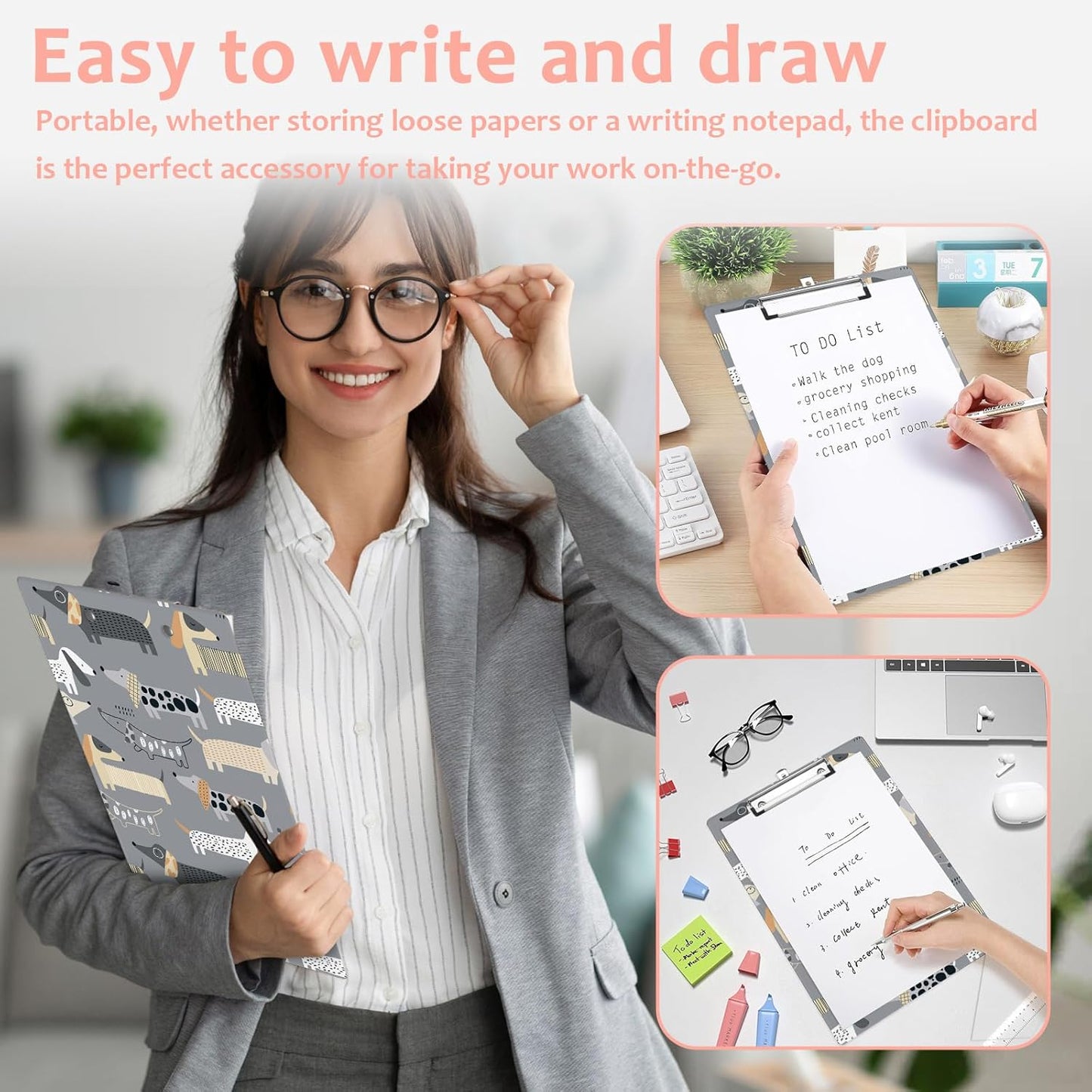 Funny Dachshund Plastic Clipboards,Cute Fashion Clipboard Decorative 8.5" x 12.5"Standard A4 Size Clipboards,Acrylic Clipboard for Teacher,Social Worker,Students,Nurse,Office Supplies