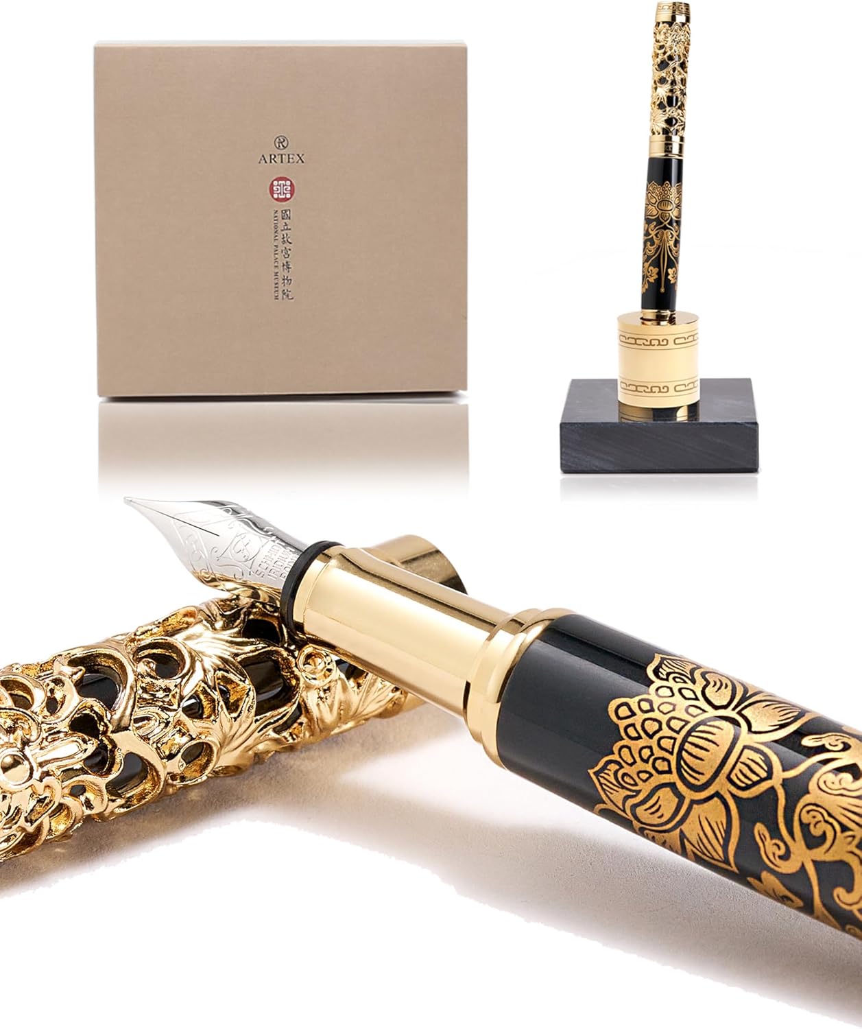 Luxury Fountain Pen Set With Stand - Museum Art Collections - Crafting Timeless Beauty - the Best Gift & Office Desk Decor, German SCHMIDT Fine Nib, Inspirational Office Desk Decor