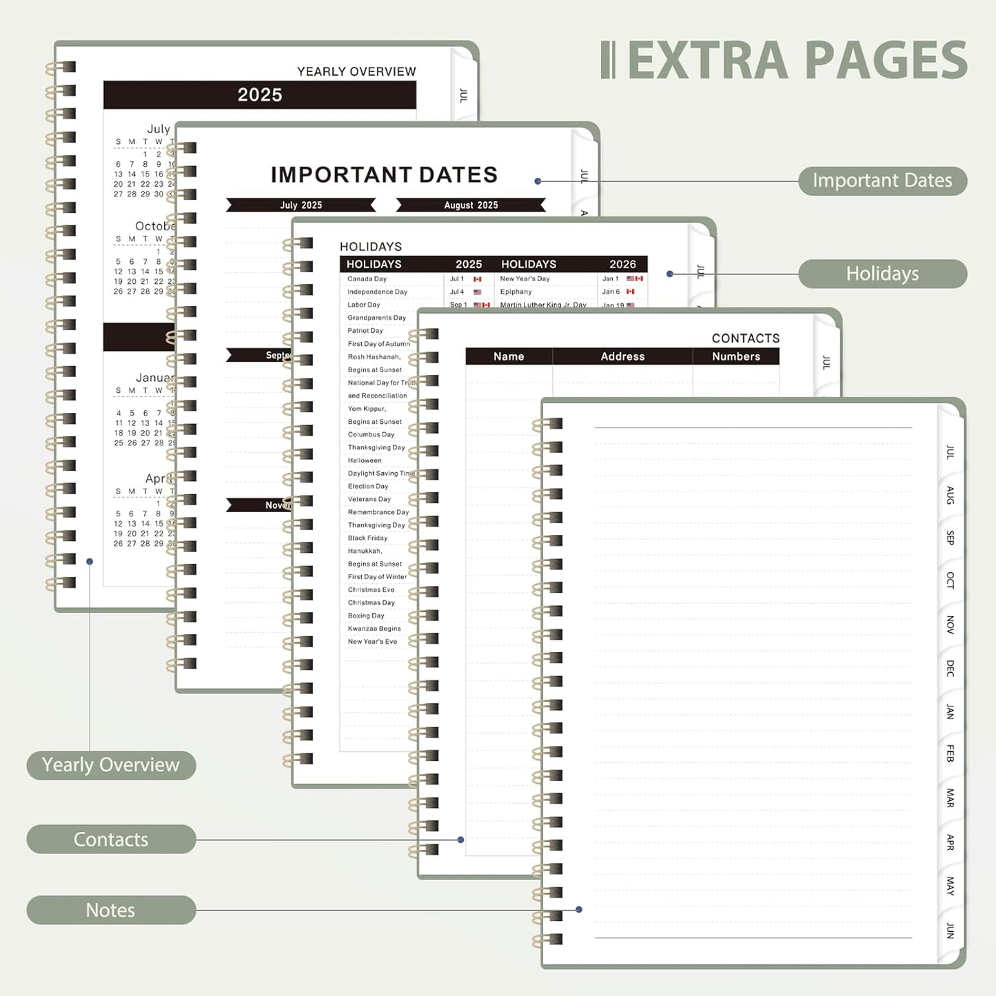 Planner 2025-2026, Weekly and Monthly Calendar Academic Planner (July 2025 - June 2026), Hardcover Teacher School Student Agenda with Tabs, Ideal for School Office Supplies, A5 (6.3" x 8.5") - Green