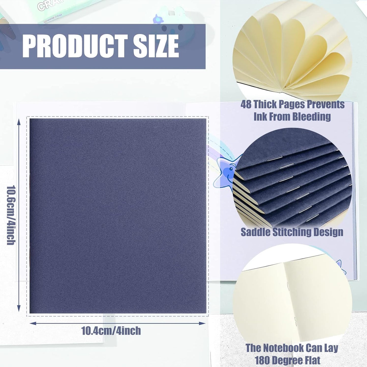 Thenshop 50 Pack Mini Pocket Kraft Notebooks Bulk 4 x 4 Inch Journal Notepads with Dot Memo Sketchbooks Writing Notepad for Party Favors Supplies(Dark Blue,Blank Page)