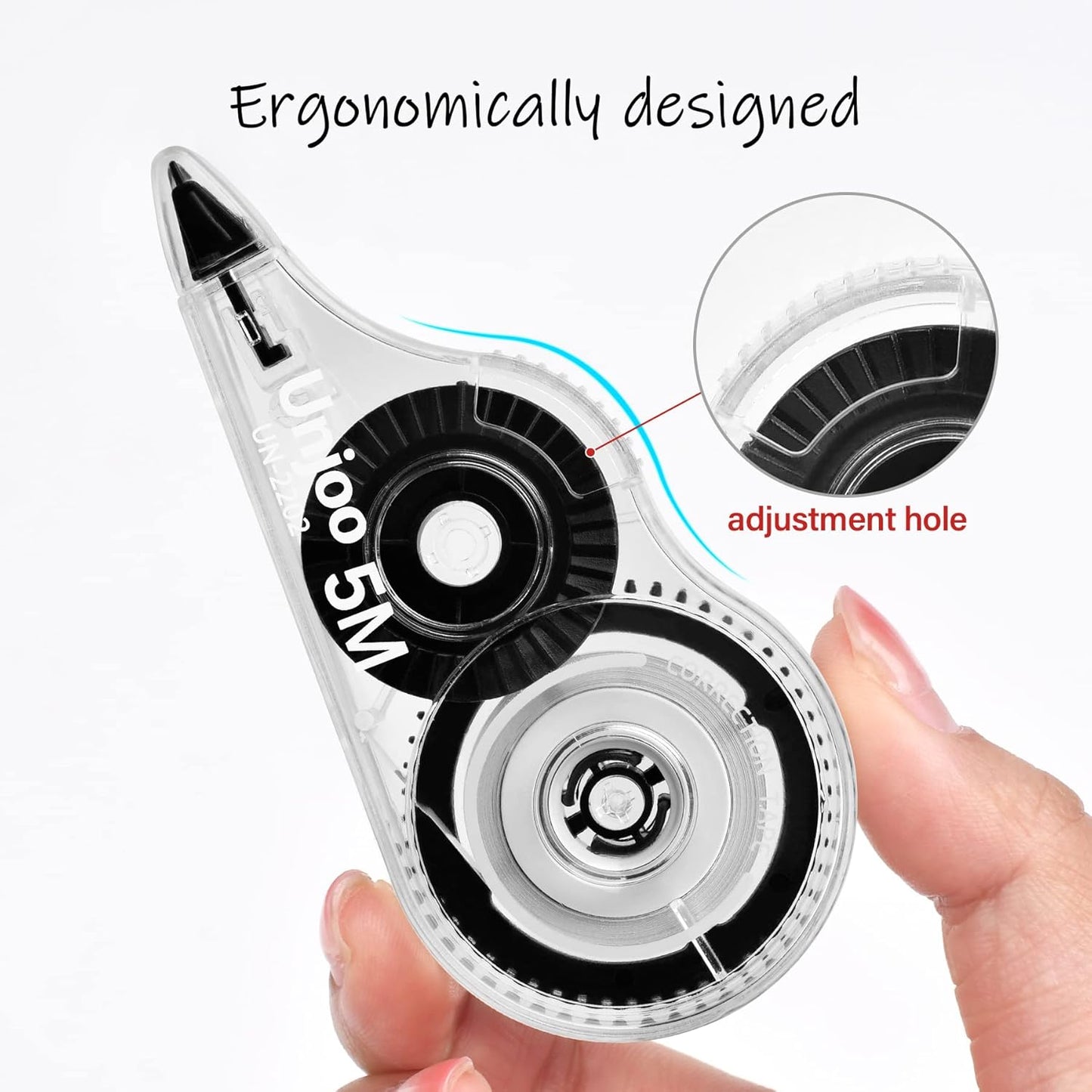 White Correction Tape, Easy To Use Applicator for Instant Corrections Wrong Writing At Any Time, For school, Office (12pack, 5M/196" x 0.2", Black)