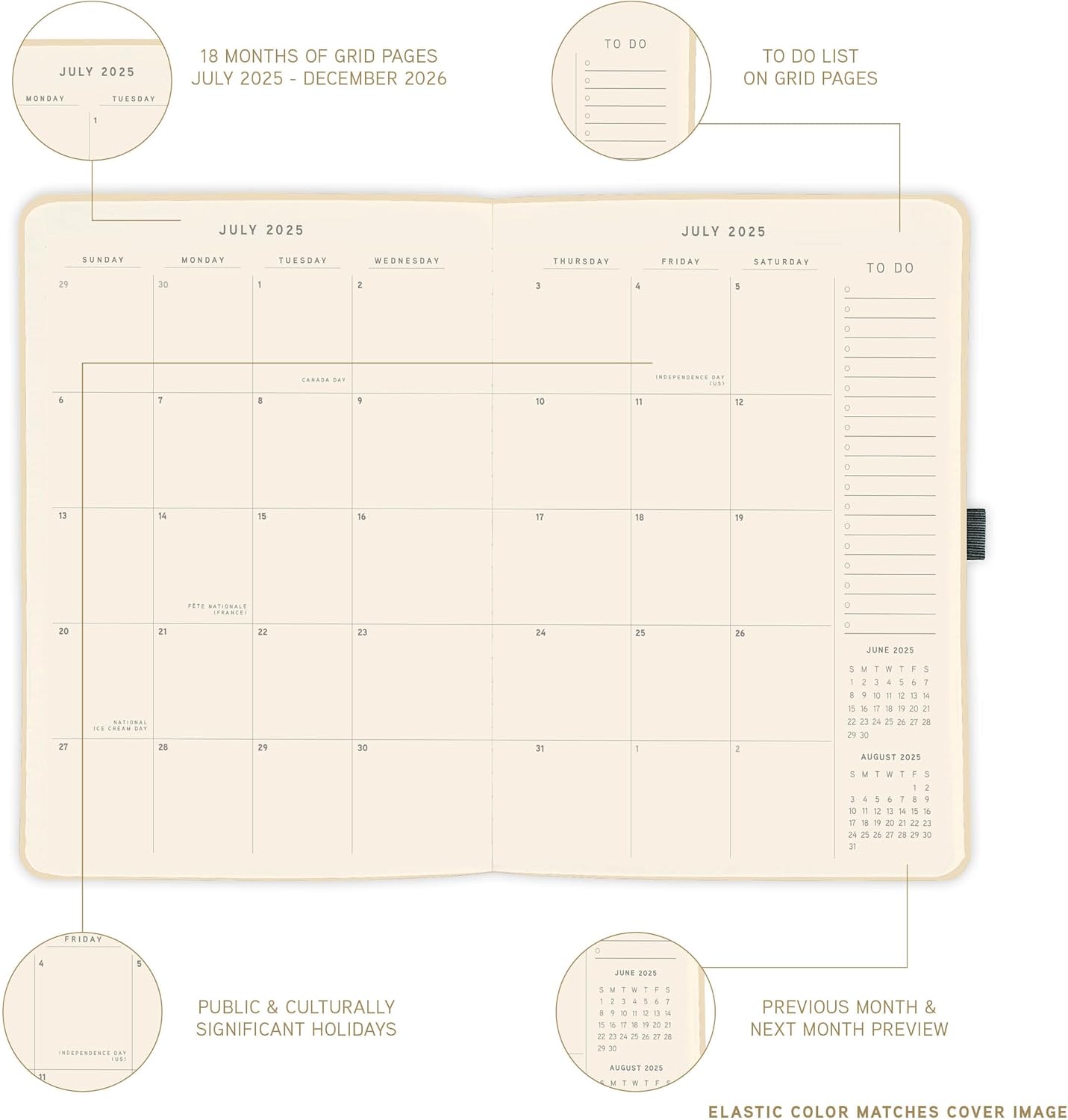 July 2025 – Dec. 2026 Planner by Graphique, Weekly and Monthly Planner, 18 Months Calendar, Hardcover, Cherries, 6” x 8”