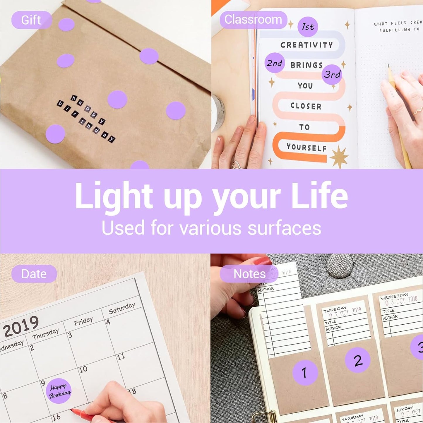 1 Inch Circle Dot Stickers 1000 PCS Color Coding Thermal Labels Dots Writable Printable Small Round Stickers for Office, Classroom, Inventory, Garage, Organizing Storage, Light Purple