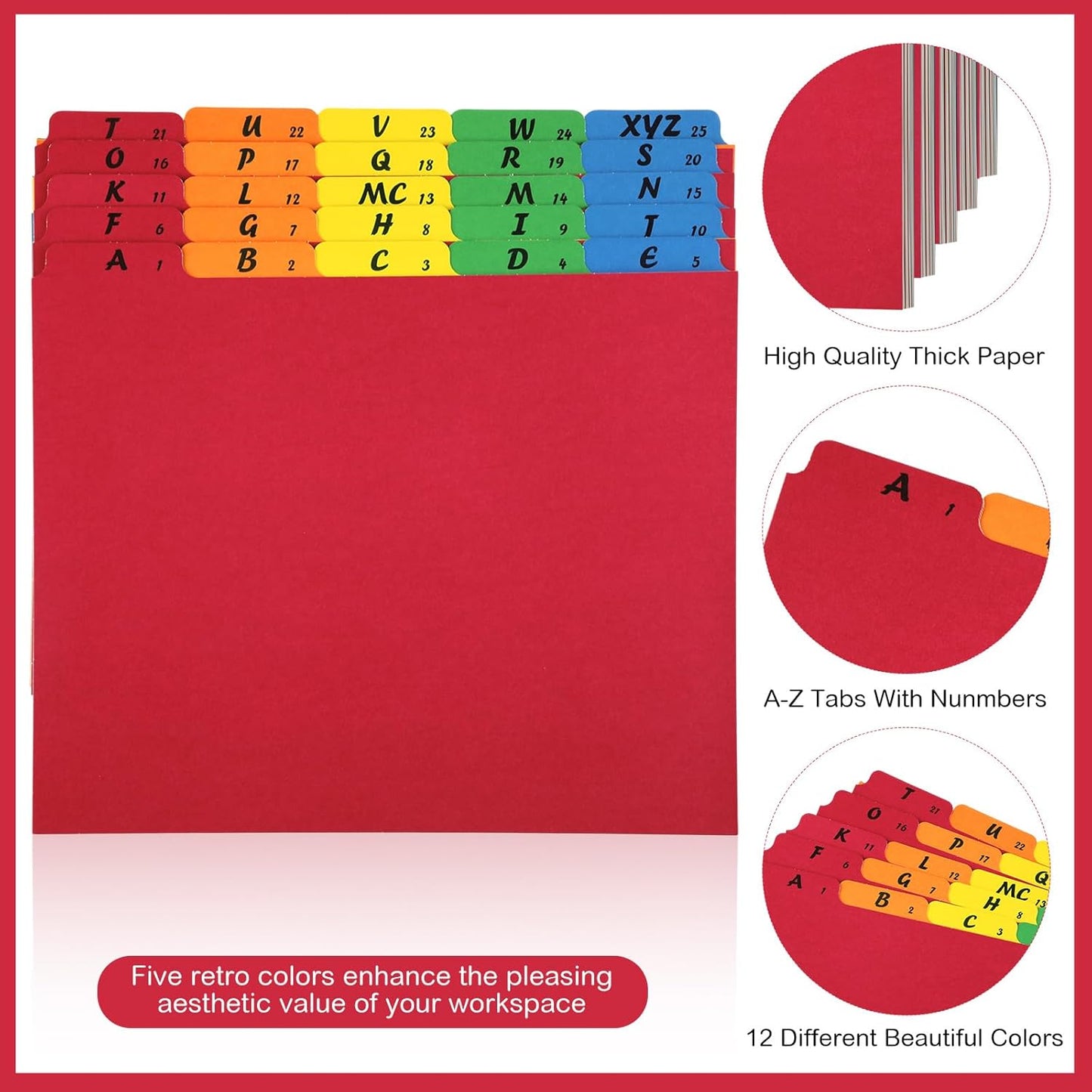 2 Set 50 Pcs Alphabet File Dividers Top Tab File Guides Set, Heavyweight A-z Letter Size Filing Cabinet Dividers 1/5 Cut Tab Desk Organizer for Work School Office