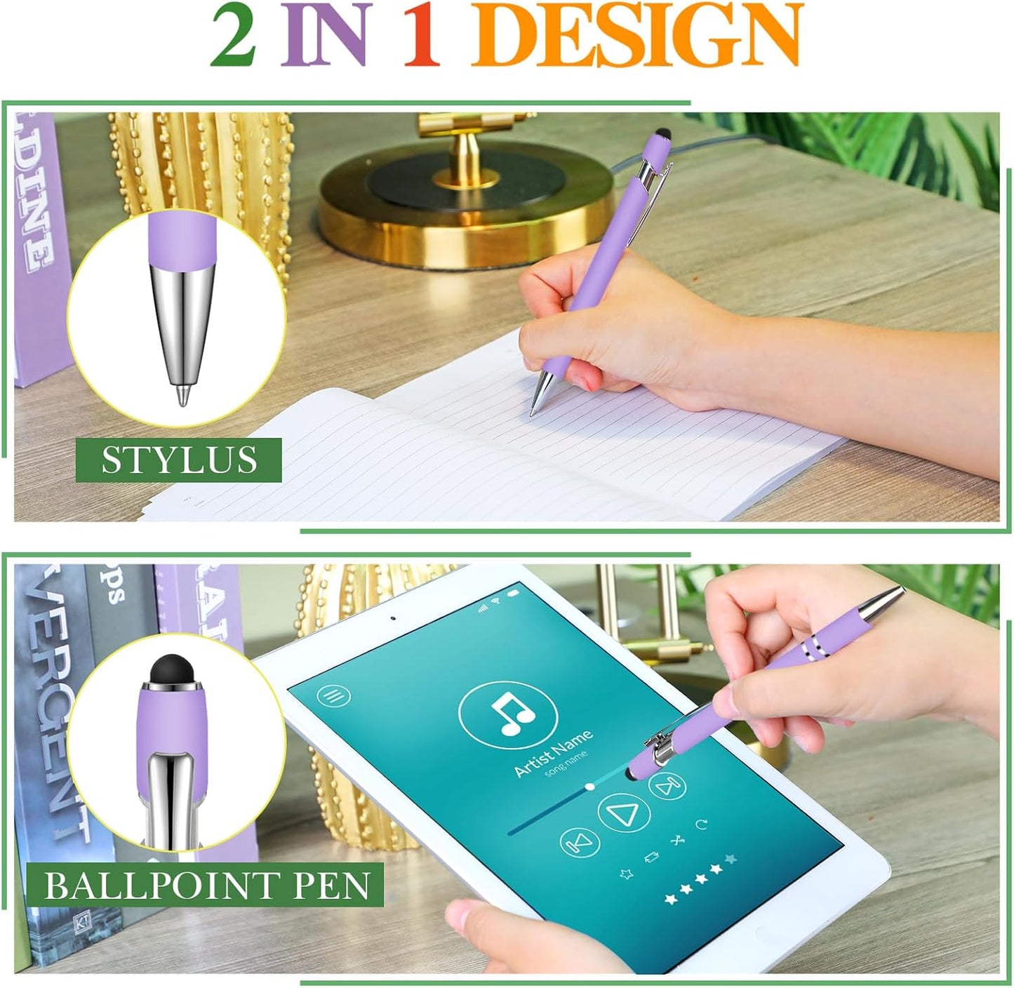 Zonon 38 Pieces Rubberized Ballpoint Pen with Stylus Tip Stylish Metal Pen Capacitive Styli with Soft Rubberized Grip, Black Ink for Most Devices(Purple)