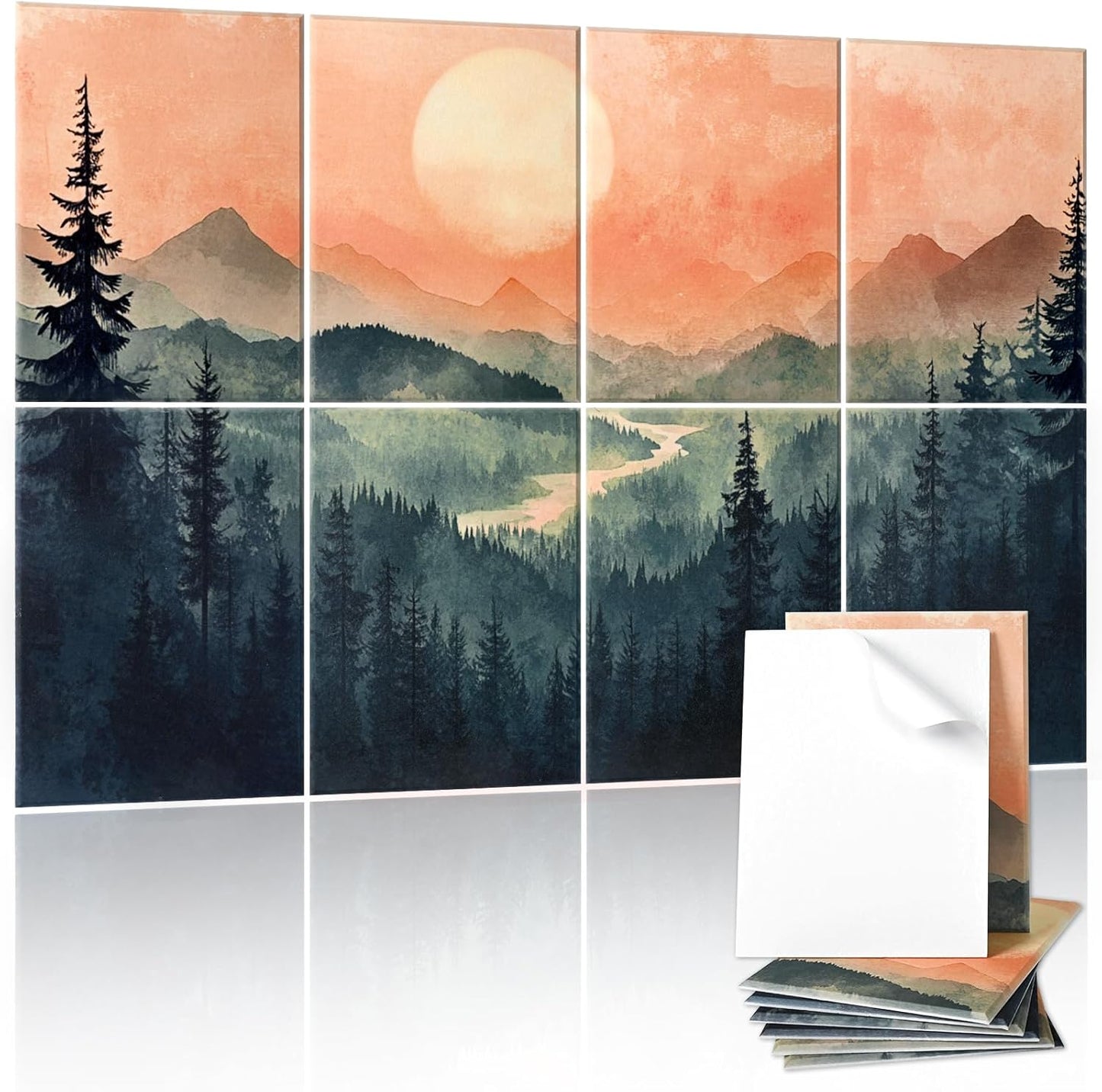 8 Pack 48"x32" Art Acoustic Panels, Self Adhesive Soundproof Wall Decorative Sound Absorbing Panels, High-Density Noise Dampening Canceling Reducing Blocker for Room Office(Setting Sun)