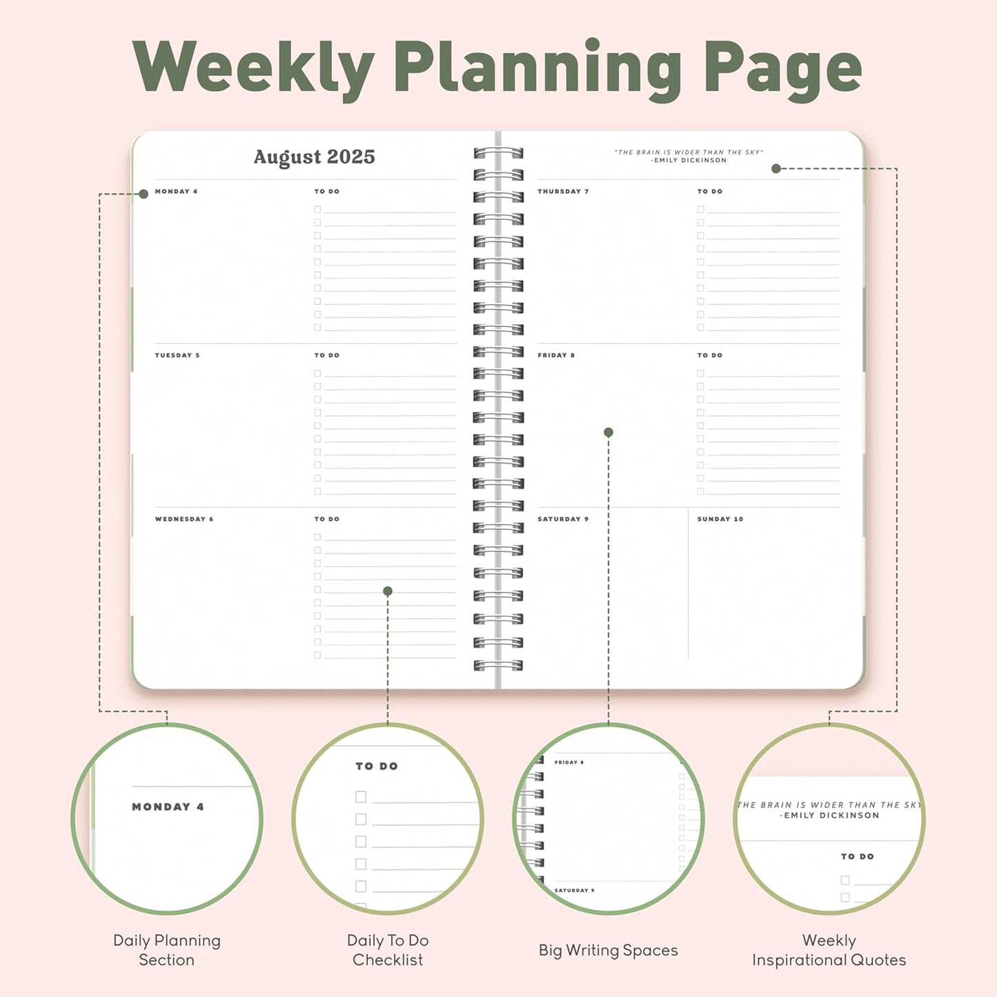 Sweetzer & Orange Academic Planner 2025-2026 – Student Planner for August 2025 to July 2026 – Weekly & Monthly Layout – Sturdy Cover & Stickers – Checkered Green Design – 5.5” x 8.5”