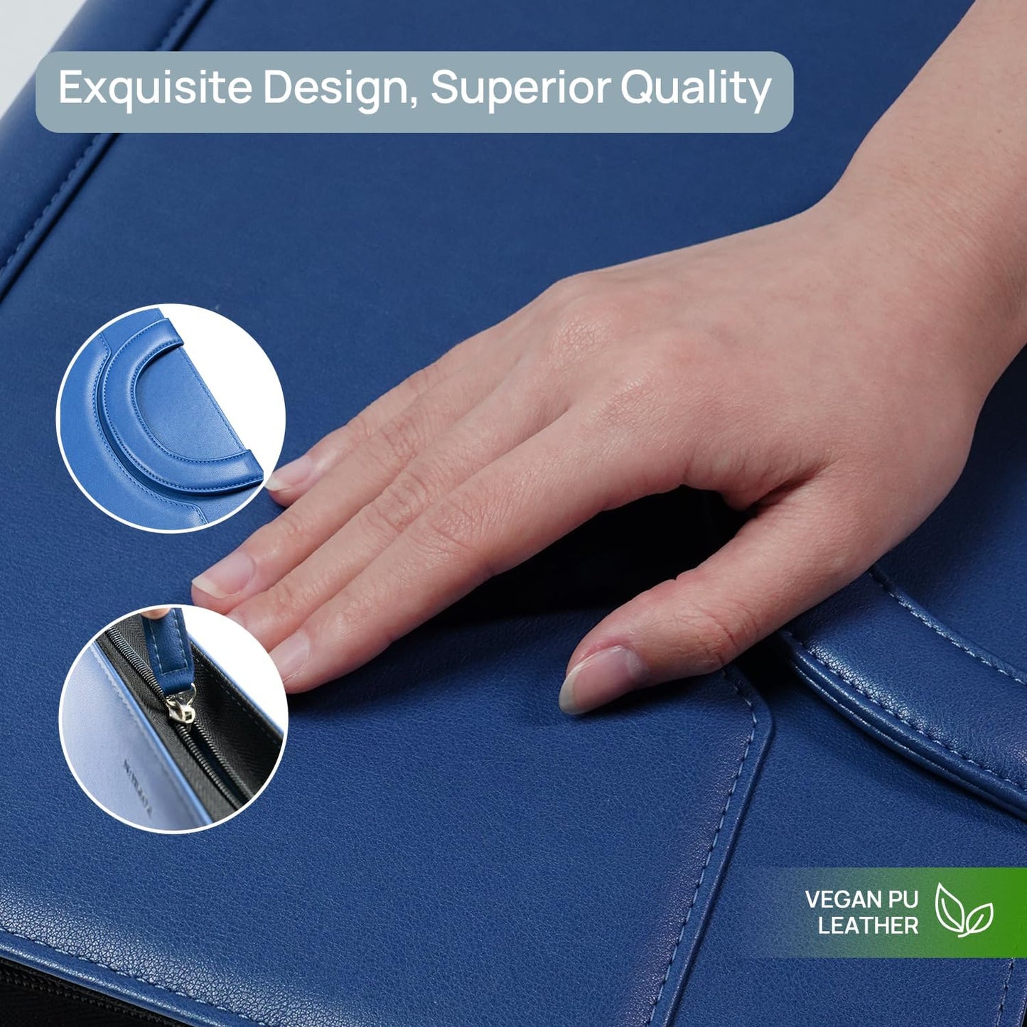 POPRUN Portfolio Binder with Zipper, Leather Padfolio Document Organizer with Storage, Professional Business Briefcase Ideal for Meeting Presentation Work-Includes 50 Sheet Writing Pad, Blue