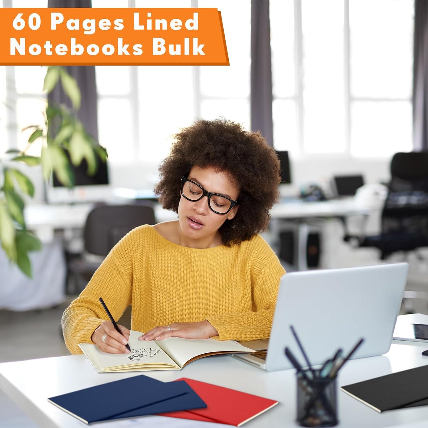 Mimorou 100 Pcs Kraft Notebook Journals 5.5 Inch x 8.3 Inch A5 Softcover Notebooks Bulk for Writing Sketch Office Notepad with 60 Pages 30 Sheets(Black, Brown, Red, Navy,Lined)