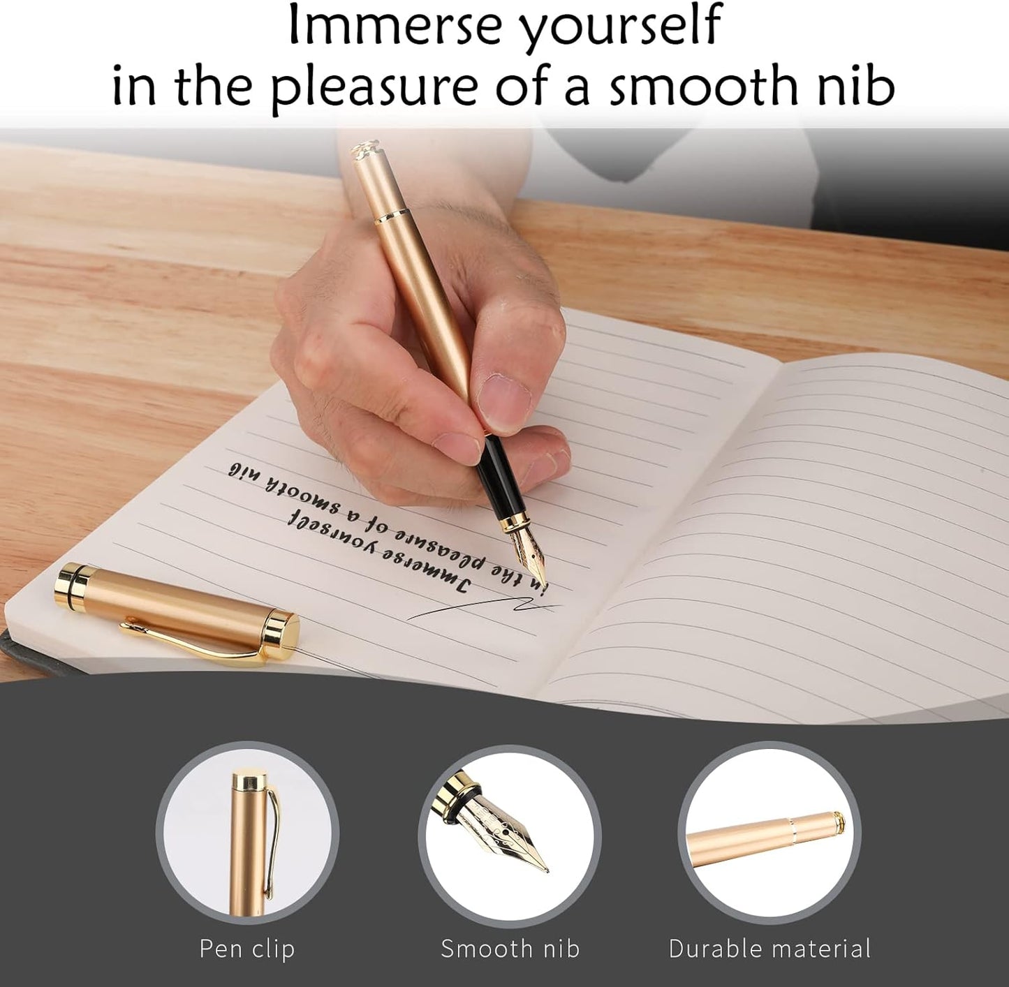 Tiankool Luxury Fountain Pen,Fine Nib, Exquisite Pen Gift Set for Men&Women-Includes 10 Ink Cartridges&Ink Converter- Nice Pens - Gold