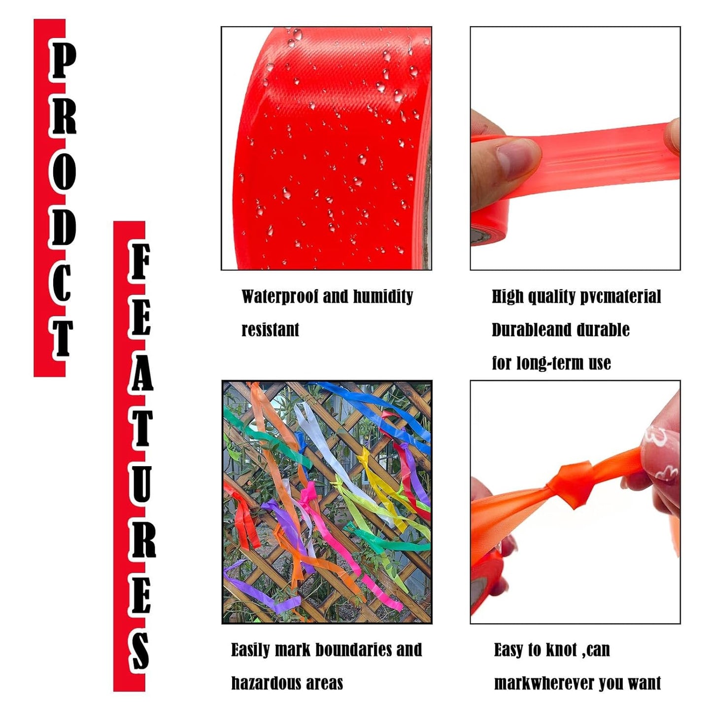 10 Pack Red Flagging Tape, Non-Adhesive Plastic Ribbon Neon Marking Roll, 1inch*2000ft, Marking Tape for Tree Marking, Hunting, Boundaries and Hazardous Areas,Trail Marking