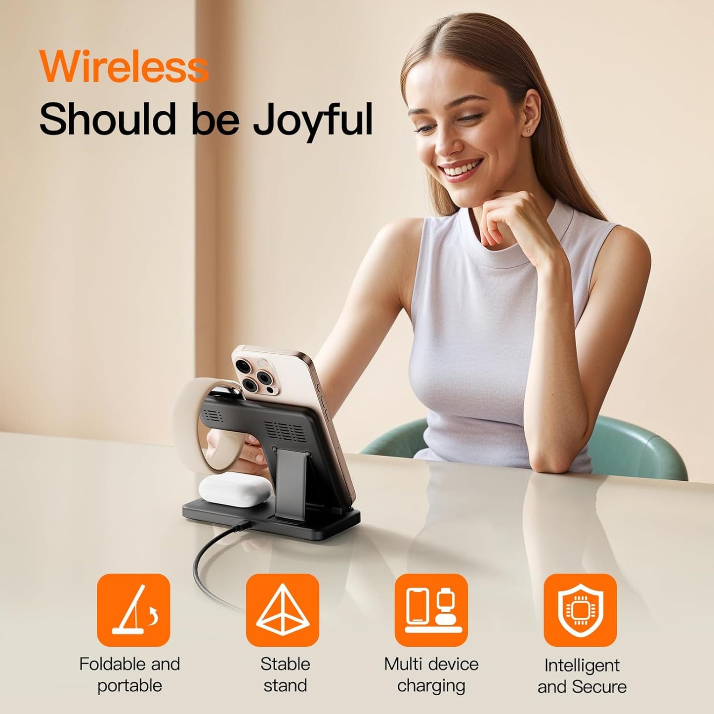 2025 3 in 1 Wireless Charger for iphone17 16 15 14 13 12 11 XR 8, Apple Charging Station for Apple Watch 10/9/Ultra/8/7/SE/6/5/4 & AirPods Series, Wireless Charging Station for Multiple Devices Apple