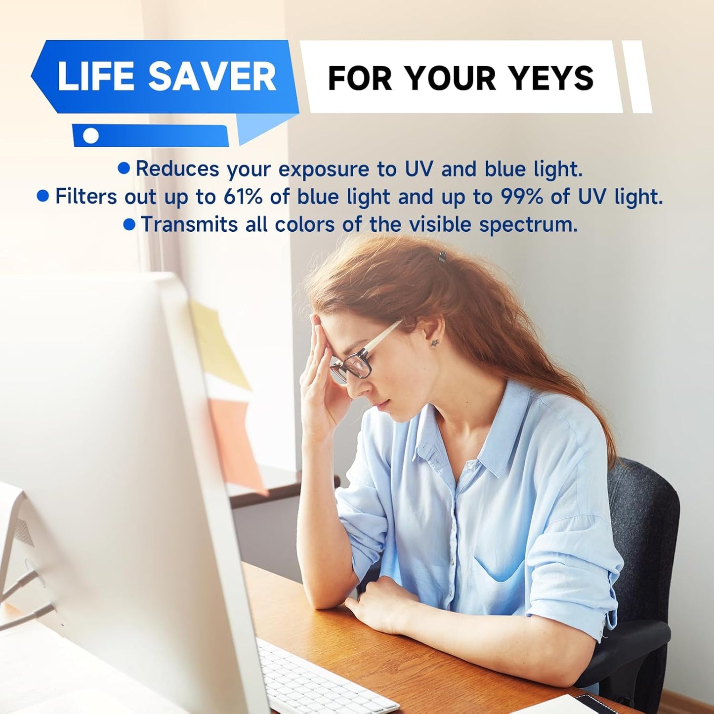 IPROKKO 【2 Pack】 23.8 inch Anti-Blue Light Monitor Screen Protector for 16:9 Widescreen,Removable Anti Glare Blue Light Blocking Screen Filter，LED PC Anti-UV Eye Protection Filter Film