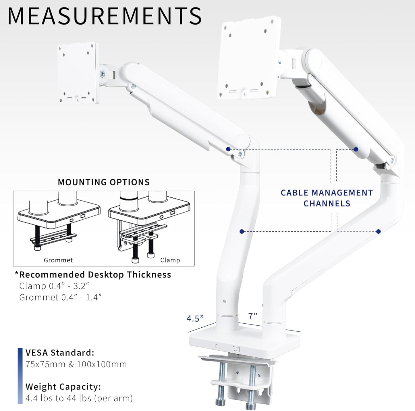VIVO Heavy Duty Dual Ultra-Wide Monitor Tension Arm for up to 45 inch Screens, Holds 44 lbs per Arm, Premium Desk Mount Monitor Stand for 2 Ultrawides, White, STAND-V200DW
