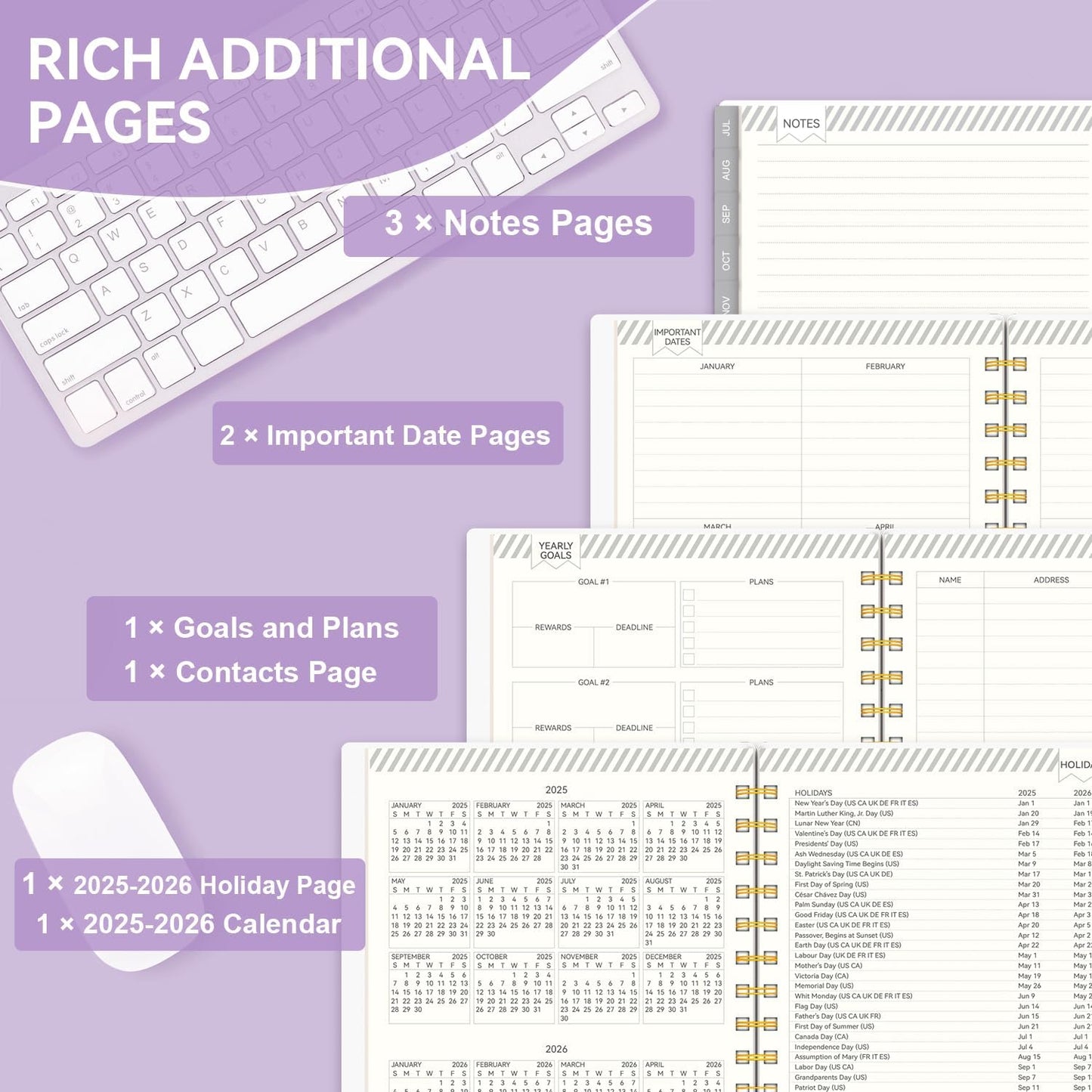 Planner 2025-2026, Academic Planners for Teacher & Student, AIMPEAK Weekly & Monthly Calendar Planner for Women, Daily Planners run from Jul.2025 - Jun.2026, Monthly Tabs, Purple, 7"x10"