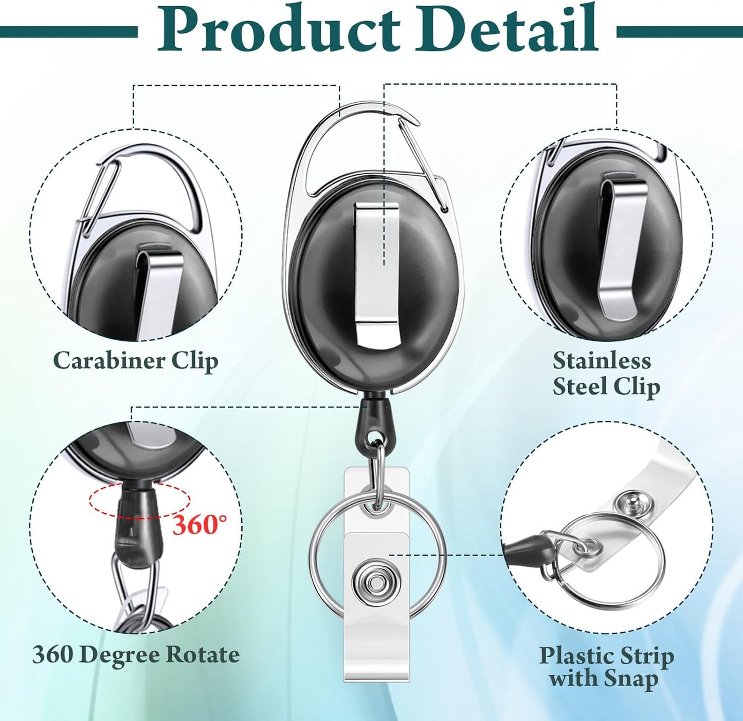 Honoson 30 Pcs Heavy Duty Retractable Badge Reels Batch ID Badge Holder Retractable Clip Bulk Key Holder with Ring for Office Worker Employee, Doctor Nurse Gifts (Transparent Black)