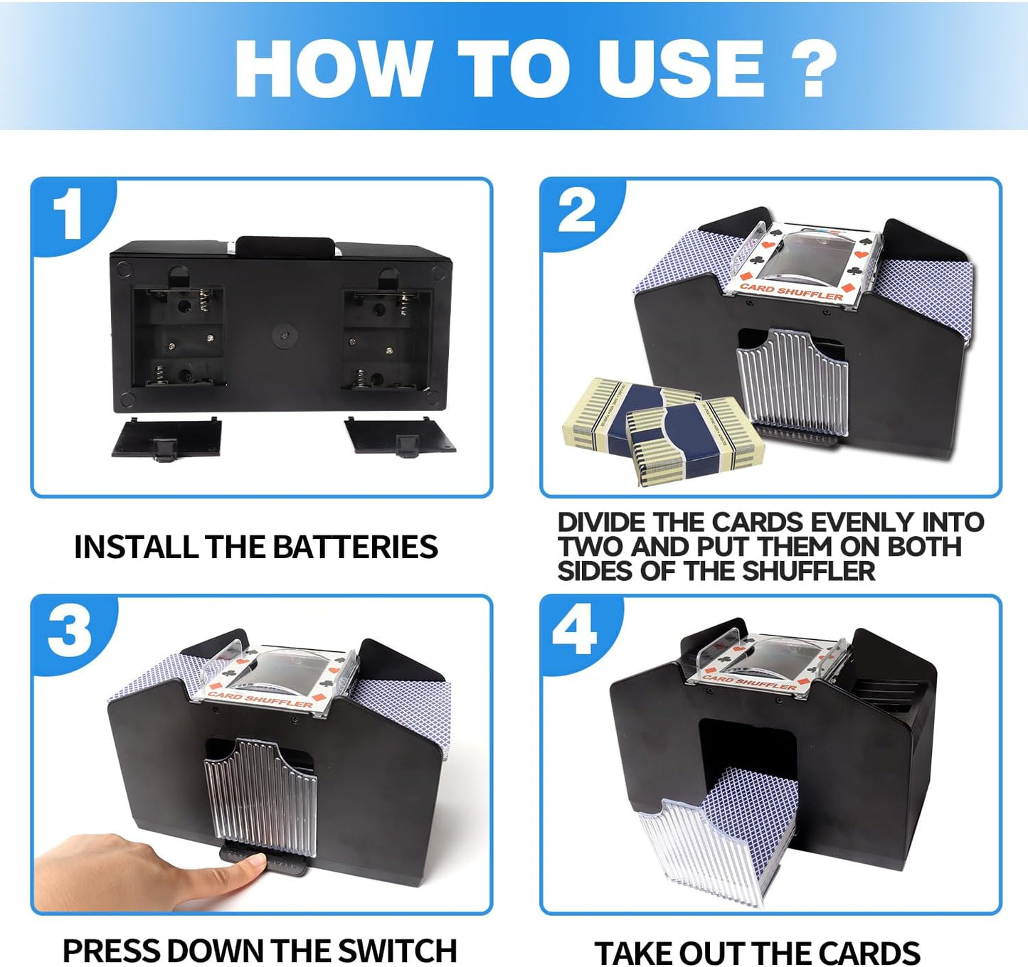 GSE Games & Sports Expert 4-Deck Automatic Card Shuffler, Battery-Operated Shuffler Machines for Playing Cards, Blackjack, Texas Hold'em, Canasta, Bridge, UNO Card Games