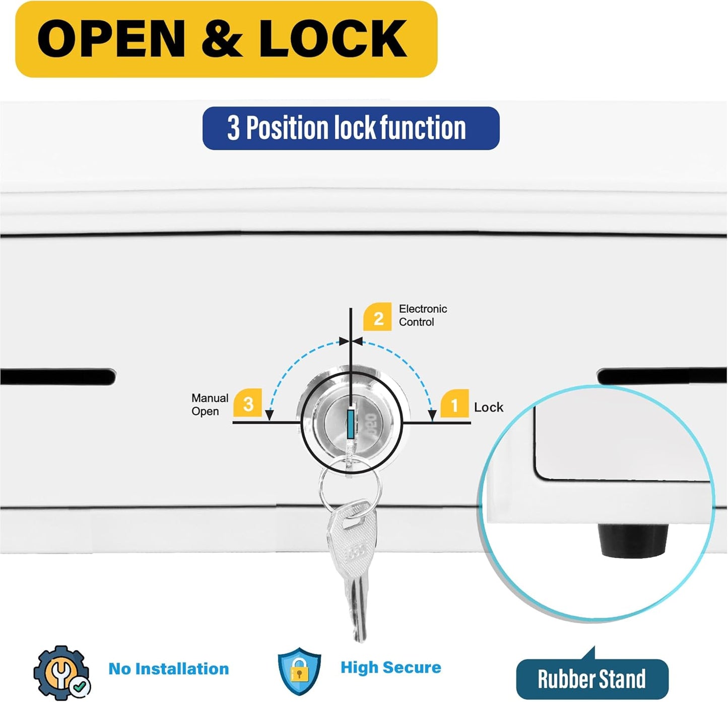 HK SYSTEMS 13inch "Stainless Steel" Front WHITE Heavy Duty POS Interface Cash Drawer with 4Bill/5Coin