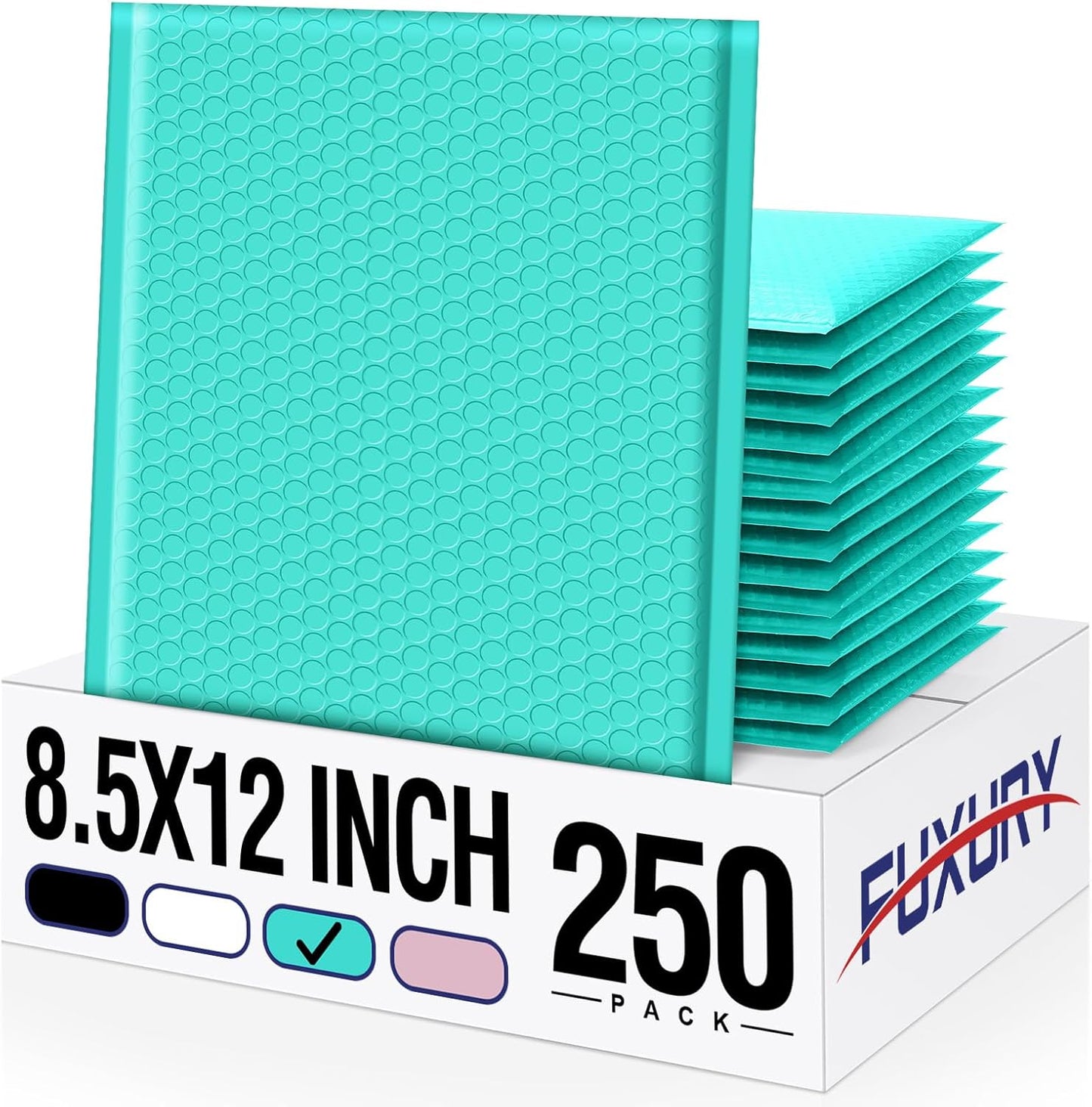 Fuxury 250Pack Teal Bubble Mailers 8.5x12" Medium Opaque Padded Envelopes Strong Adhesion Bubble Mailer Thick Padded Mailers for Small Business Mailing Books Clothes Makeup Supplies