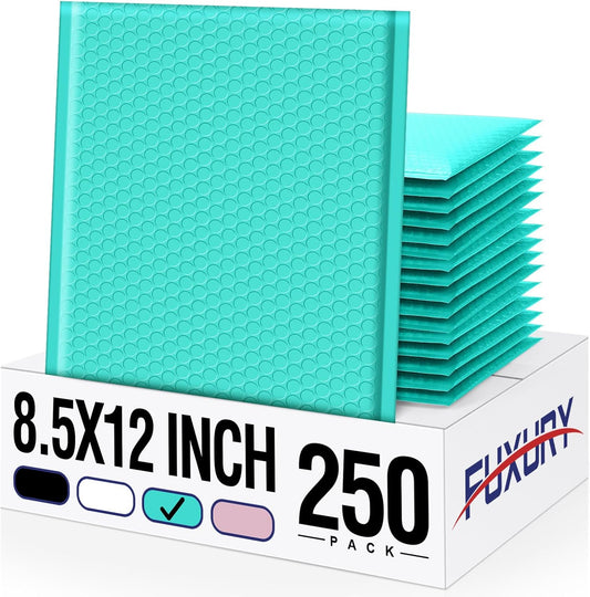 Fuxury 250Pack Teal Bubble Mailers 8.5x12" Medium Opaque Padded Envelopes Strong Adhesion Bubble Mailer Thick Padded Mailers for Small Business Mailing Books Clothes Makeup Supplies