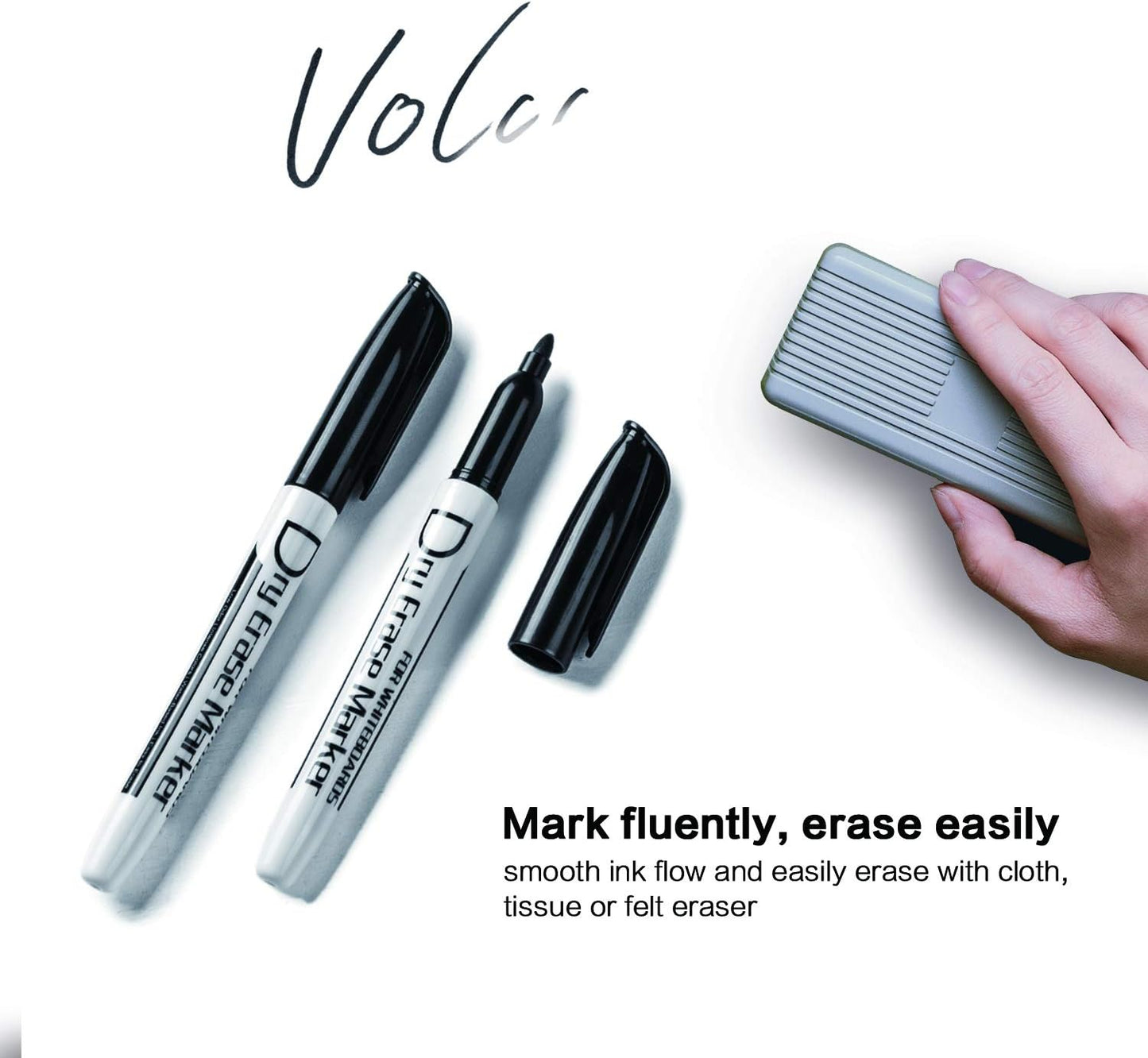 Volcanics Black Dry Erase Markers Low Odor Fine Whiteboard Markers Thin Box of 125