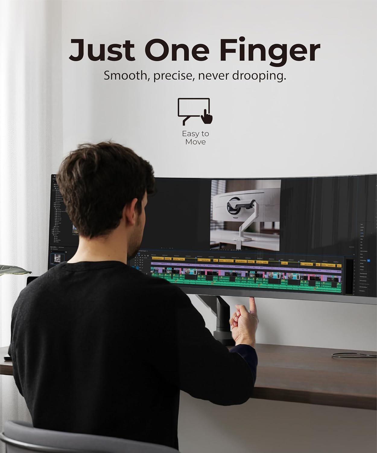 Heavy Duty Monitor Arm Desk Mount for 34 to 49 inch Ultrawide Curved Flat Monitors, Supports 14 to 38 lbs, Smooth Gas Spring Movement, VESA 75x75/100x100, Black, Classic