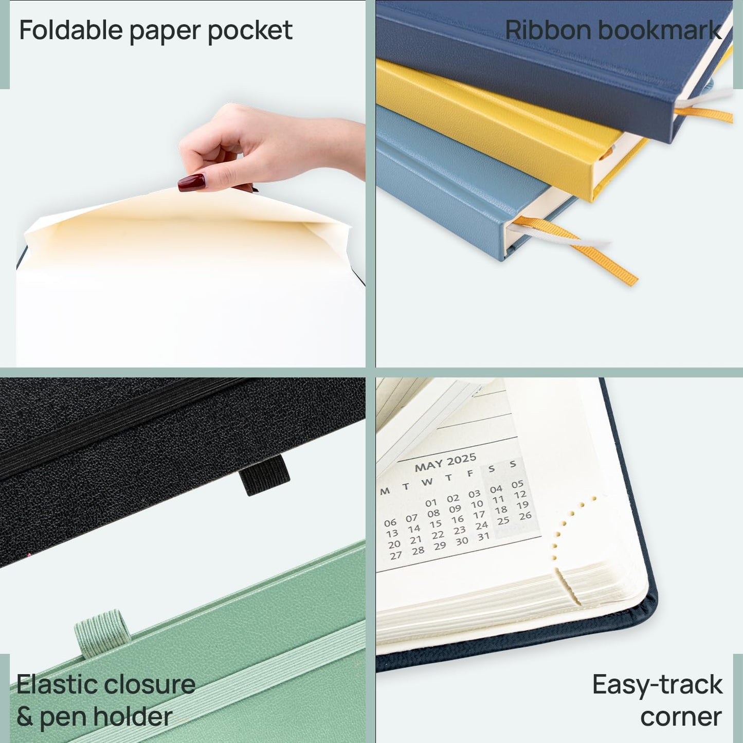 POPRUN Planner 2025-2026, (Large 8.5'' x 10.5'' Hard Cover) Academic Calendar (July 25-June 26) Daily Weekly and Monthly Appointment Book with Hourly Time Slots, Monthly Tabs, 100 GSM - Pacific Green