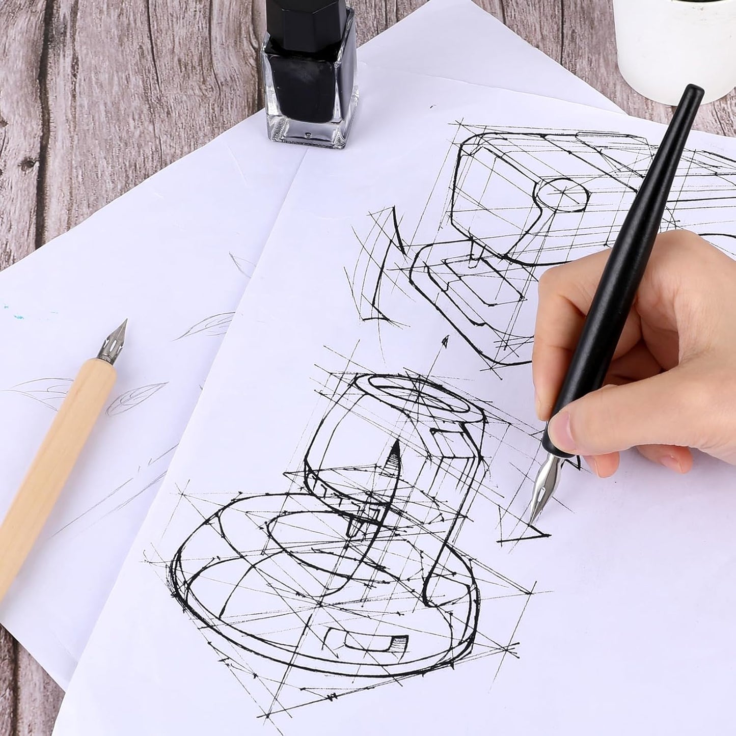 12PCS Comic Pen Nibs Set, Oblique Calligraphy Dip Pen Nib Holder with Stainless Steel Replacements for Writing, Signing, Painting