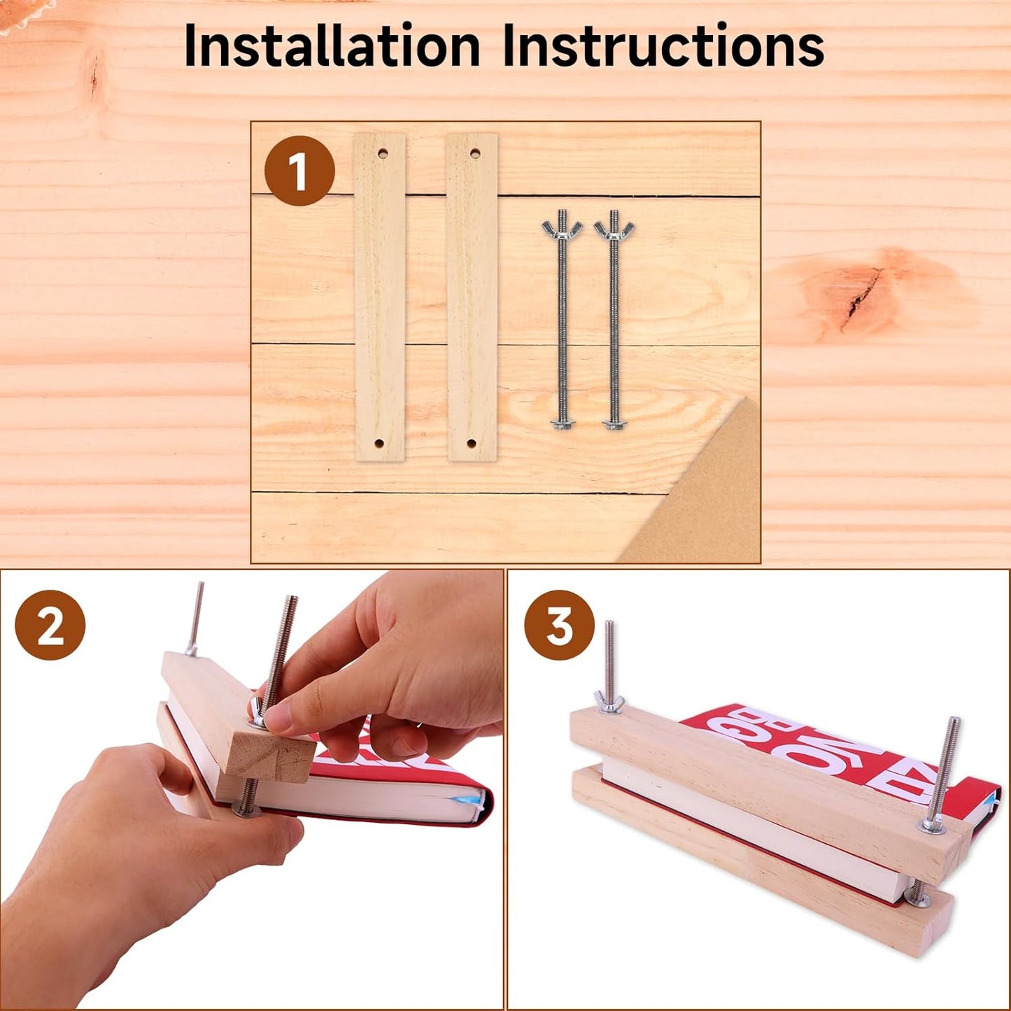 GeryVtee Wooden Bookbinding Press 9.8x1.5inch Large Book Binding Tool Inch Flat Paper Press Machine Padding Press for Home, School, Office DIY Bookbinding