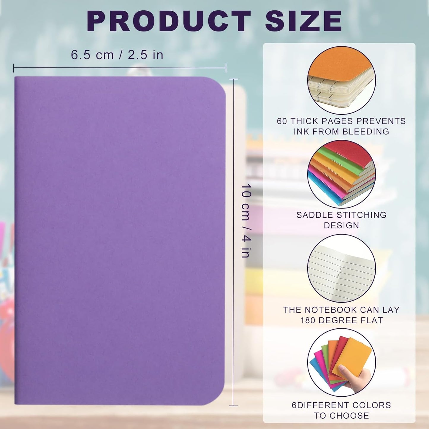 Lincia Bulk Pocket Notebook 2.5" x 4" Mini Notebooks First Day of School Small Wallet Notebooks Tiny Colored Purse Journals Lined Notepad for Kids Student Back to School Supplies(Vibrate Color,30 Pcs)