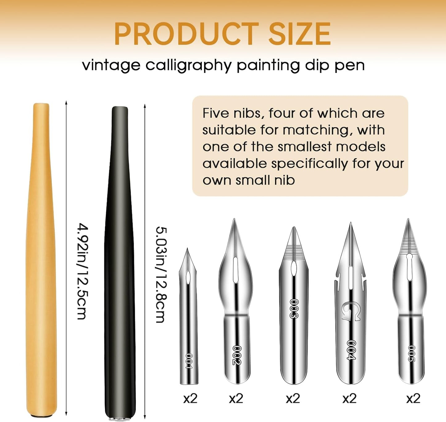 12PCS Comic Pen Nibs Set, Oblique Calligraphy Dip Pen Nib Holder with Stainless Steel Replacements for Writing, Signing, Painting