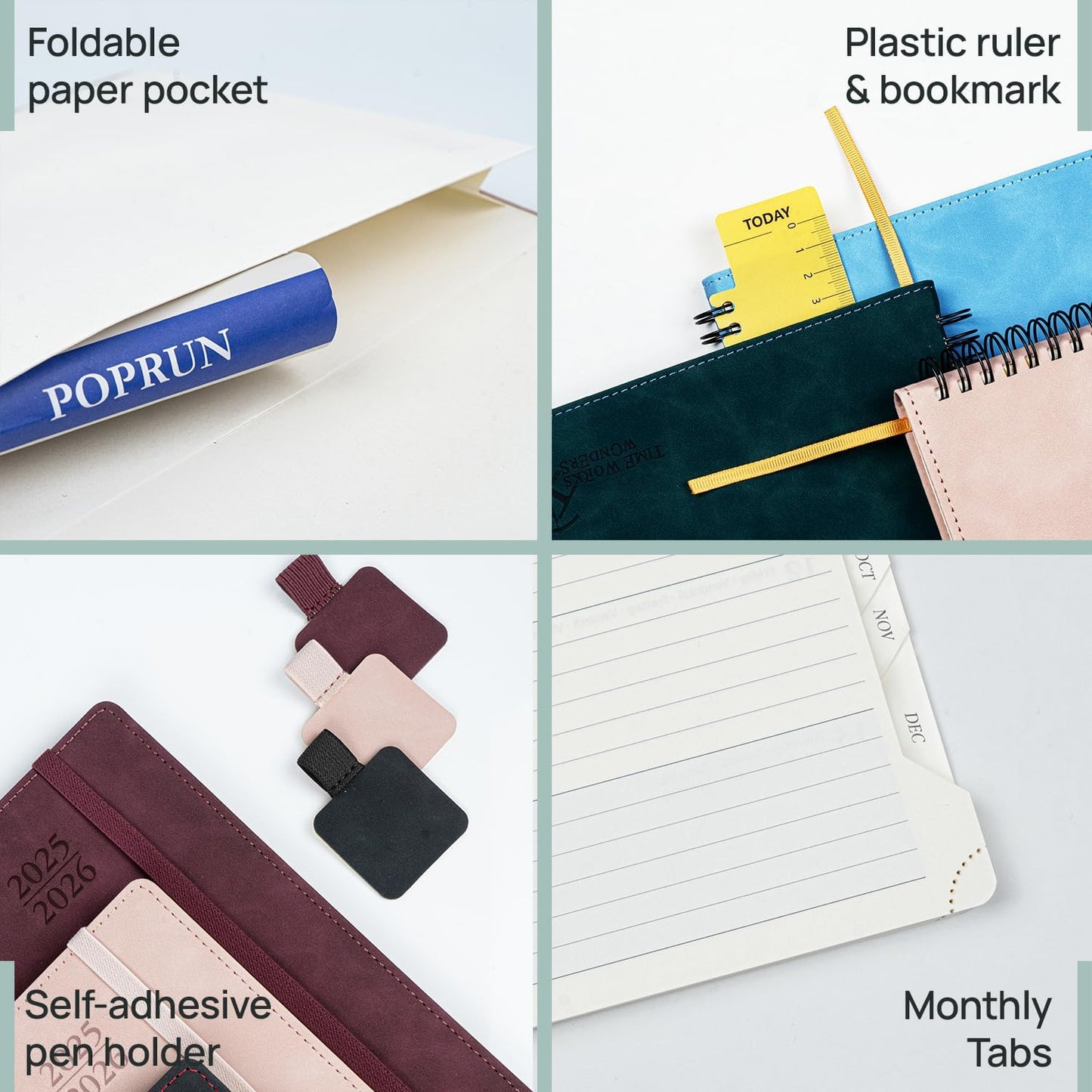 POPRUN Planner 2025-2026 Weekly Notebook (Medium 8.5''x 6.5''), Academic Calendar (JUL.25 - JUN.26) Appointment Book with Monthly Tabs, Spiral Soft Cover, Inner Pocket, 100 GSM - Royal Blue