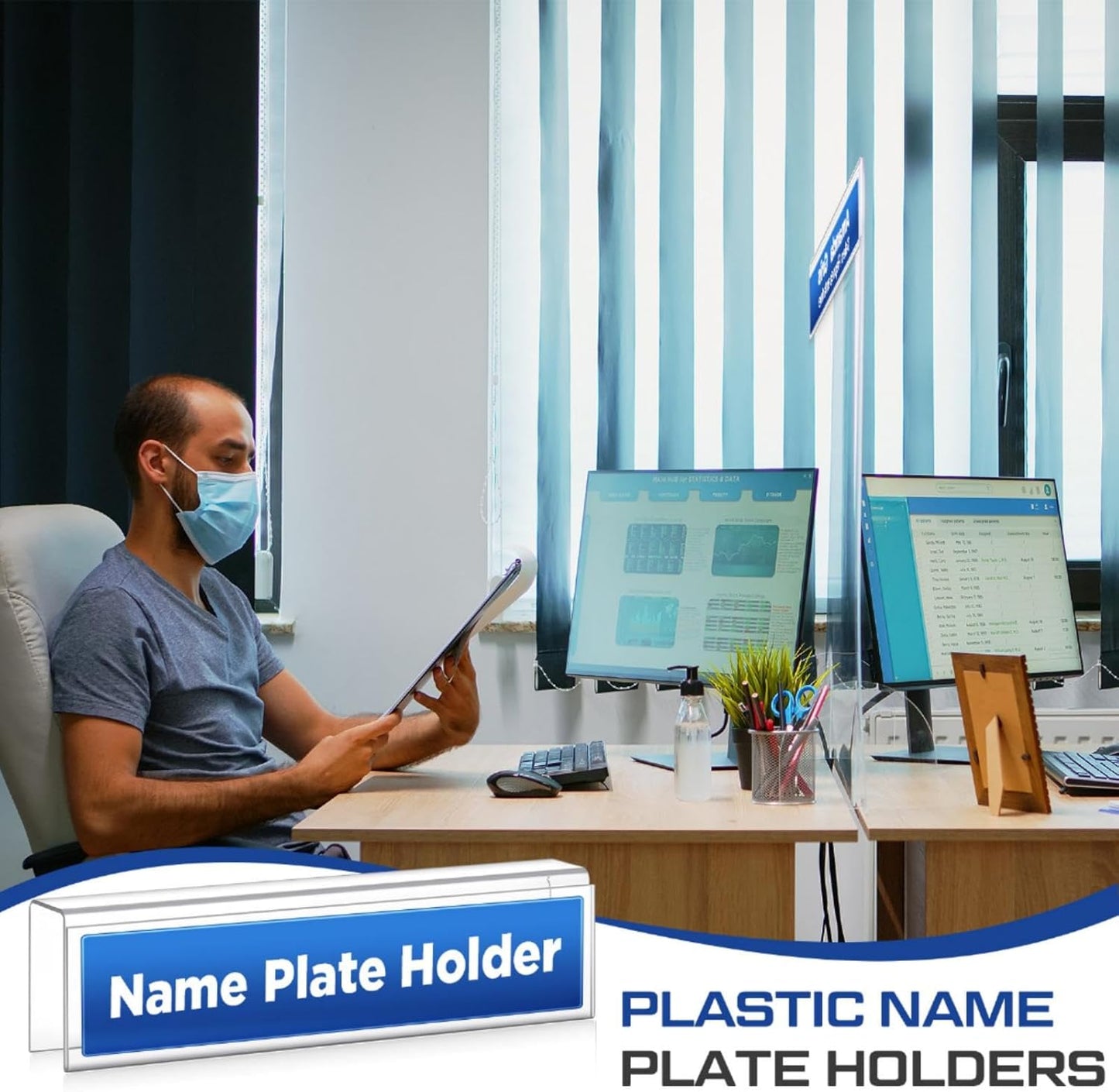 10 Pack Plastic Cubicle Name Plate Holder 8.5" Wide x 2" High Glass Wall Name Plate Holder Clear Acrylic Sign Display Stand for Home Office Business (Suitable for 1" Cubicle Wall)
