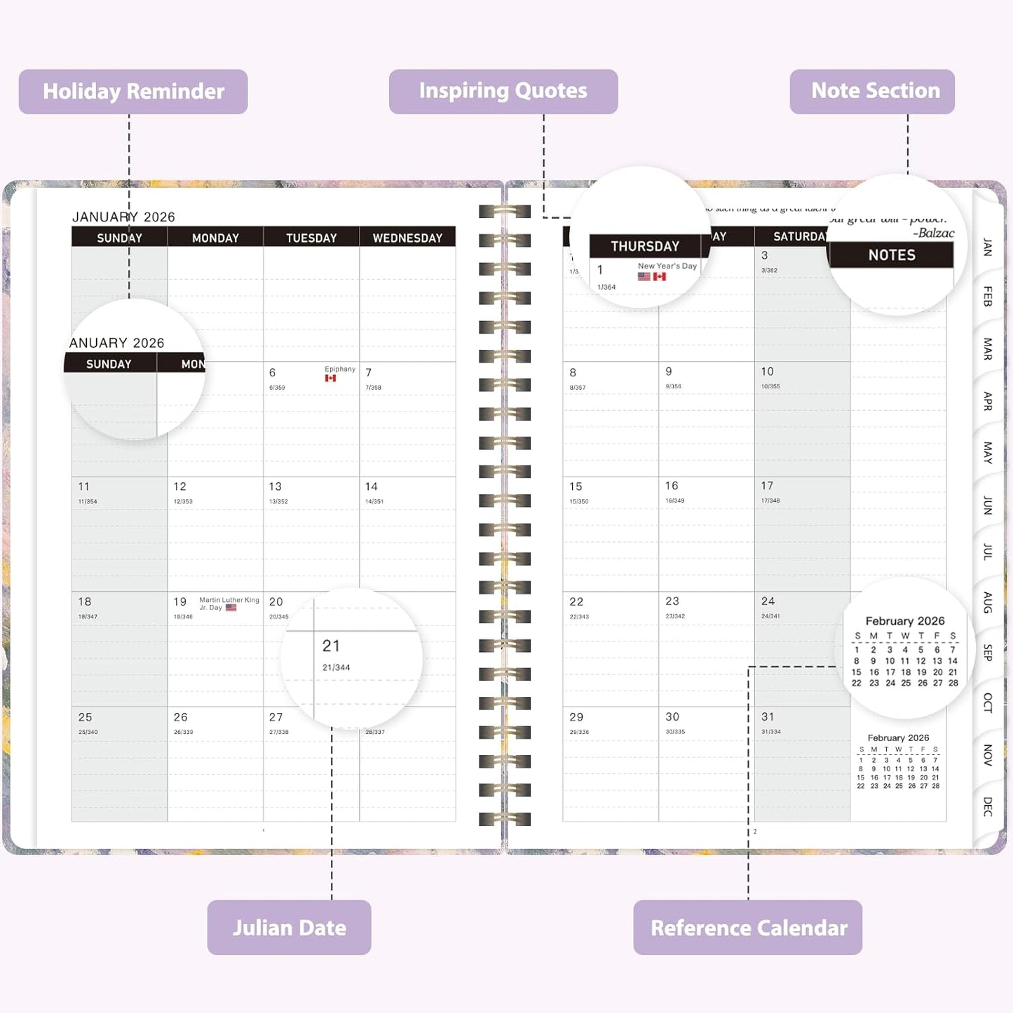 2026 Planner, Weekly and Monthly Calendar Agenda Book, Jan 2026 - Dec 2026, Hardcover Planning Academic Planner for Office School Supplies and Desk Accessories - A5 (6.3'' x 8.5'')