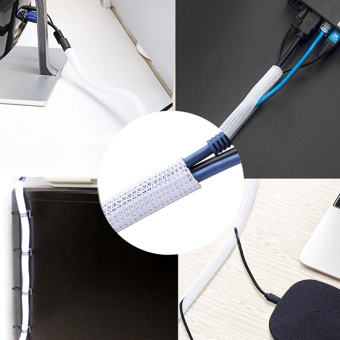 1/2 inch x 50ft Split Sleeve Wire Loom Tubing - Durable Cord Protector for USB, Power Cords, Audio/Video Cables | Chew-Proof Cable Sleeve to Protect Pets & Wires | Easy Installation, White