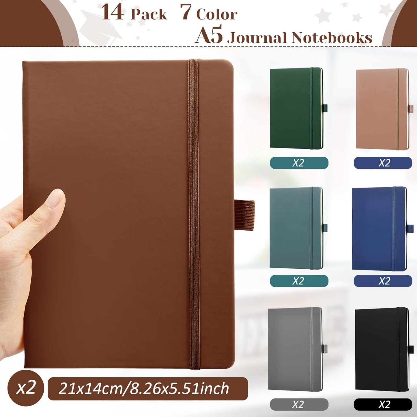 Laumoi 14 Pack Lined Journal Notebooks 5.5 x 8.2 Inch A5 Hardcover Notebook College Ruled Notepad with Pen Holder PU Leather Ruled Lined Journals for School Business Work Writing(Deep Color)
