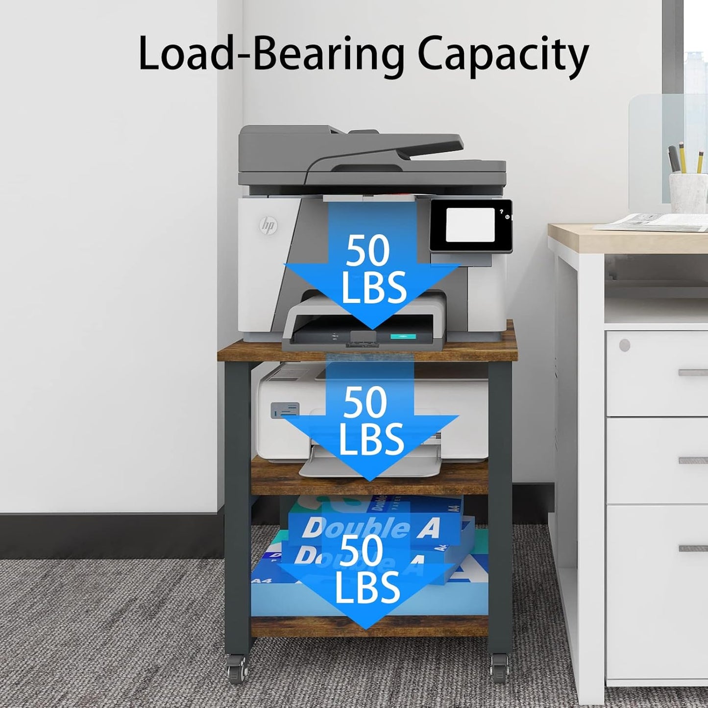 Natwind 3-Tier Laser Printer Cart,19.7''x19.7''x22.6'' Large Machine Stand,Heavy Duty Rolling Table with Storage,Floor-Standing Rack on Wheels,Paper File Organizer Shelf for Home Office (Retro)