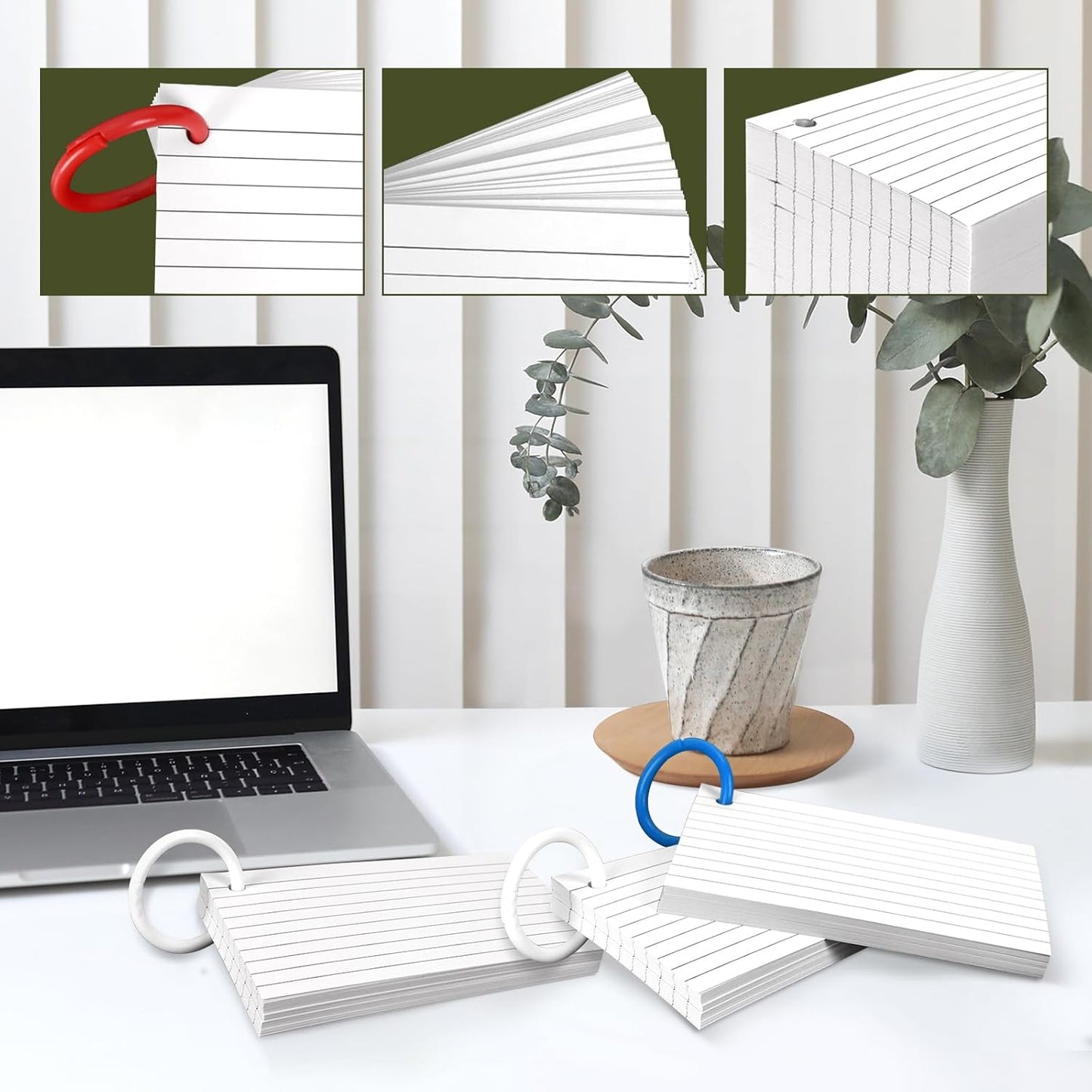 600 PCS White Index Cards Ruled, 3 x 5 Inches Flash Cards with Ring, Note Cards Study Cards for School Learning and To to Lists