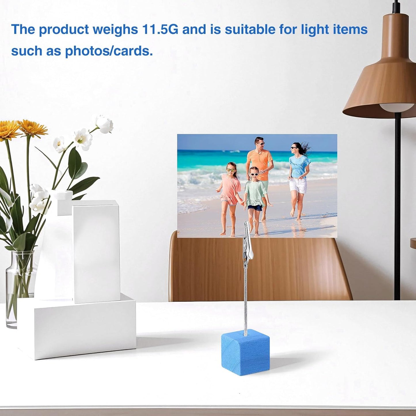 24 Pcs Cube Base Memo Clip Holder with Alligator Clip Table Numbers Place Card Holders Memo Photo Picture Paper Note Clip for Wedding Party or Meeting Displaying (Blue)