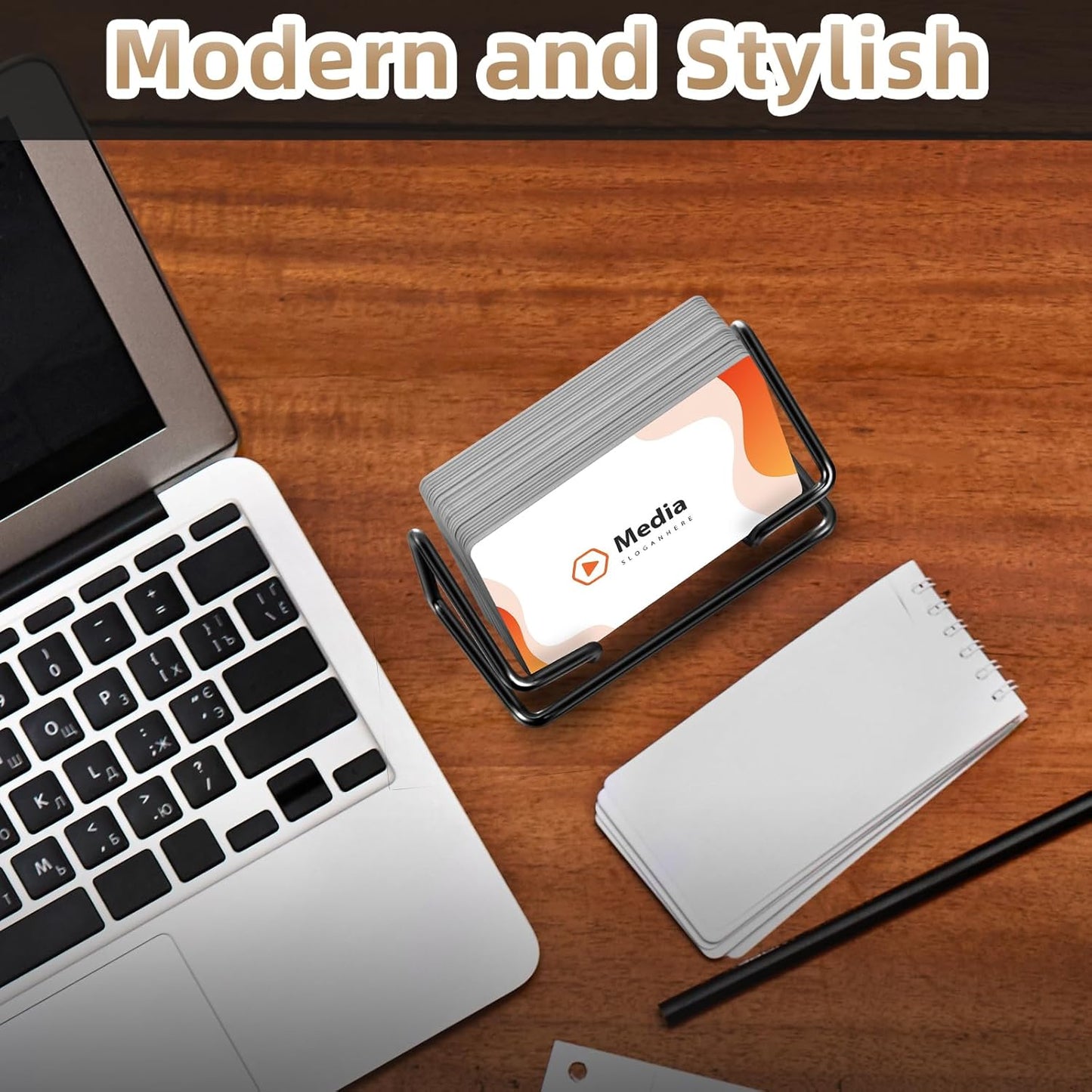 Landhoow 2 Pcs Business Card Holder for Desk, Cute Metal Card Organizers Display Stand Postcard Holder Rack for Desktop Working Office Home Daily Use(Black)