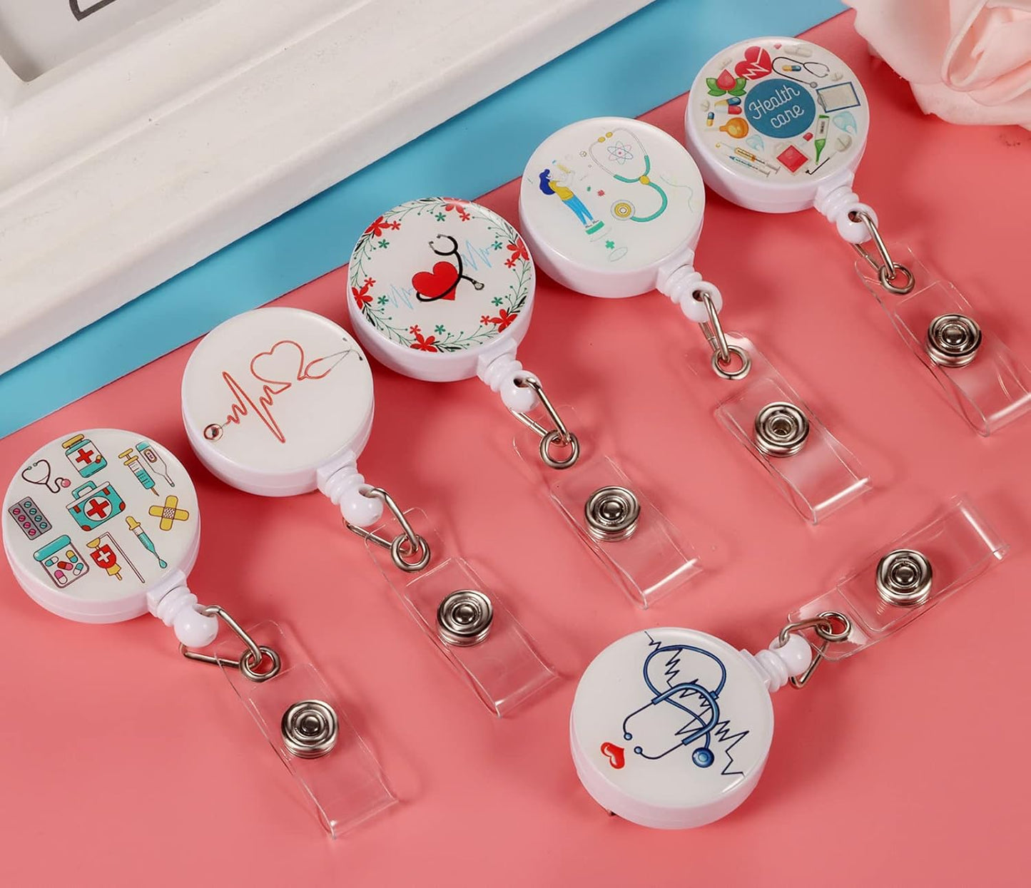 16 PCS Badge Reels Retractable Badge Holders/ID Badge Holders Retractable