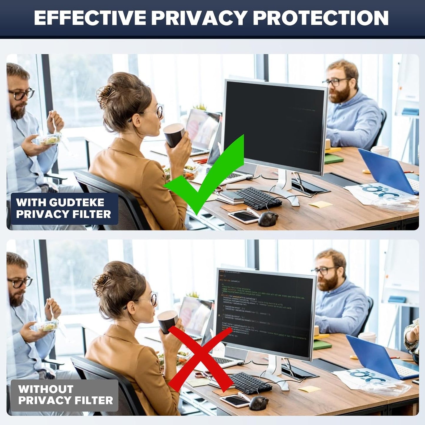 [2-Pack] HD Computer Privacy Screen 23.8 inch, Upgraded Computer Privacy Screen for 16:9 Widescreen Removable Anti Glare Computer Screen Cover and Blue Light UV-Blocking Screen Privacy Filter