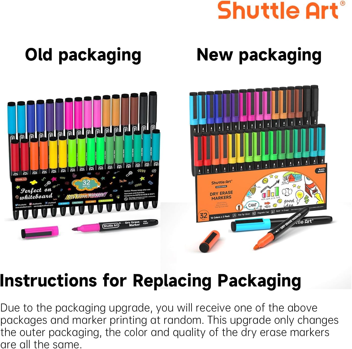 Shuttle Art Dry Erase Markers, 32 Pack 16 Colors Magnetic Whiteboard Markers with Erase, Fine Point Dry Erase Markers Perfect For Writing on Whiteboards,Mirrors for School Office Home