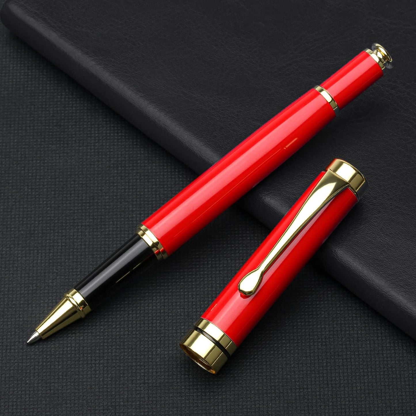 YIVONKA Luxury Ballpoint Pens Best Ball Pen Gift Set for Men & Women Professional Executive Office Nice BallPens Classy Gift Box Ballpoint Black Refill Line width 0.5mm (Red Gold)