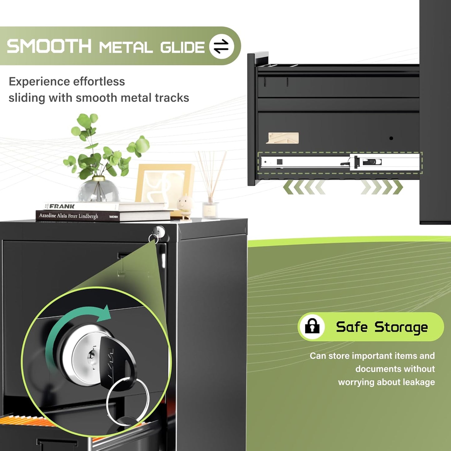 Crownland Lateral File Cabinet with 2 Drawers, 15" W Metal Lockable Office File Cabinets for Home Office- Stores Letter/Legal/A4/F4 Files(Black)