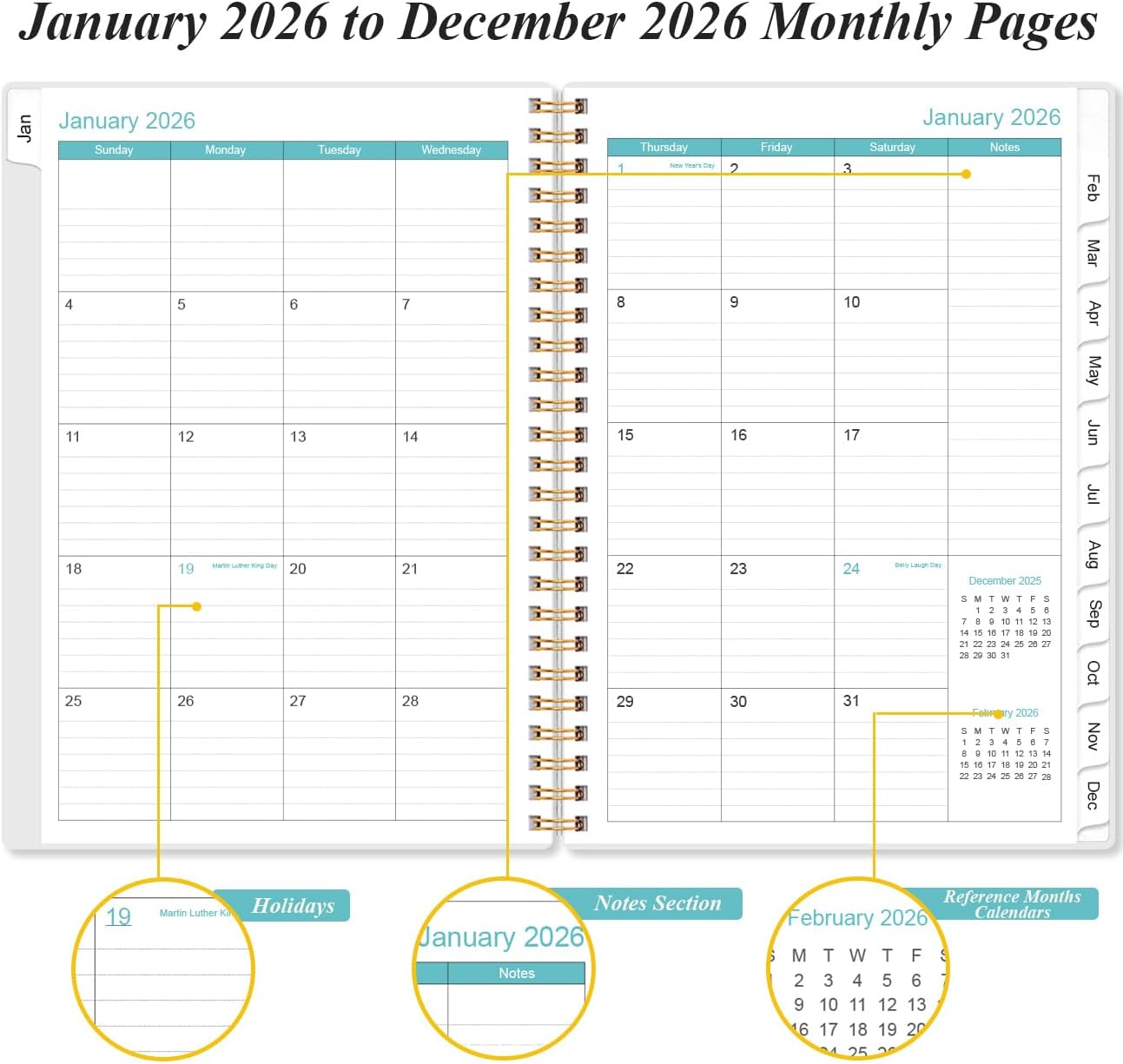 2026 Planner - Planner 2026 from January 2026 - December 2026, Weekly & Monthly Planner Spiral Bound with 12 Monthly Tabs, Inner Pocket, 6.4" x 8.5", Christmas Tree