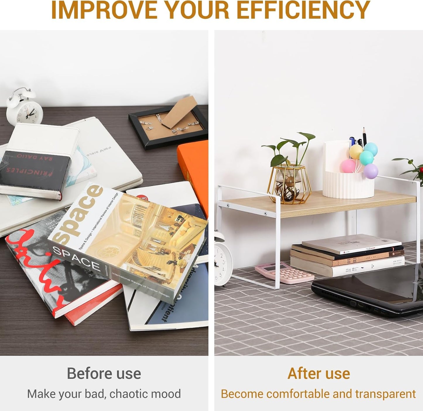 YGYQZ Wood Office Desk Shelf Organizer - Desktop Supplies Cute Dresser Top Organization Storage Rack and Cubicle Decor Aesthetic Bookshelf for Women Man and Kids (White Wood-Single Tier)