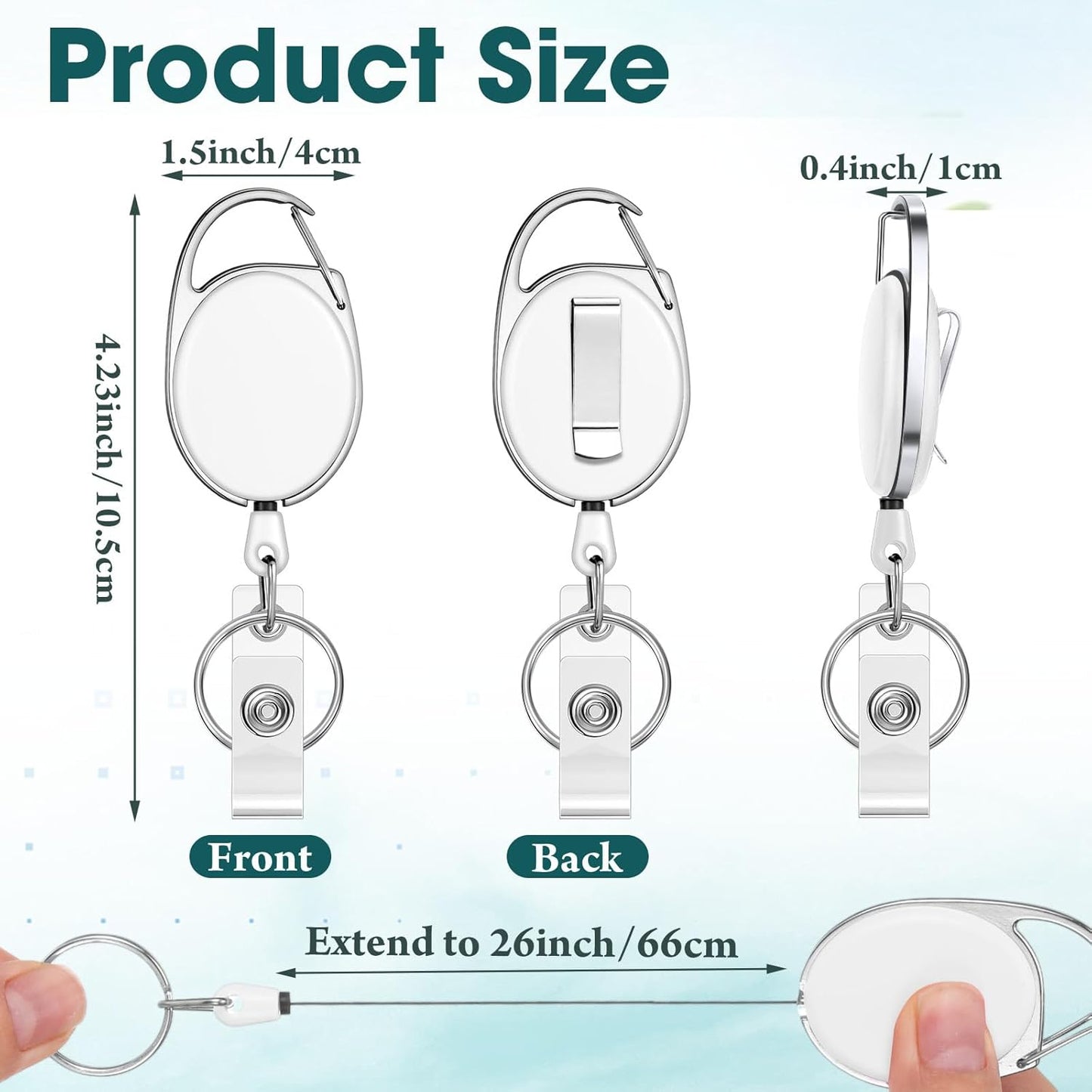 Honoson 30 Pcs Heavy Duty Retractable Badge Reels Batch ID Badge Holder Retractable Clip Bulk Key Holder with Ring for Office Worker Employee, Doctor Nurse Gifts (White)
