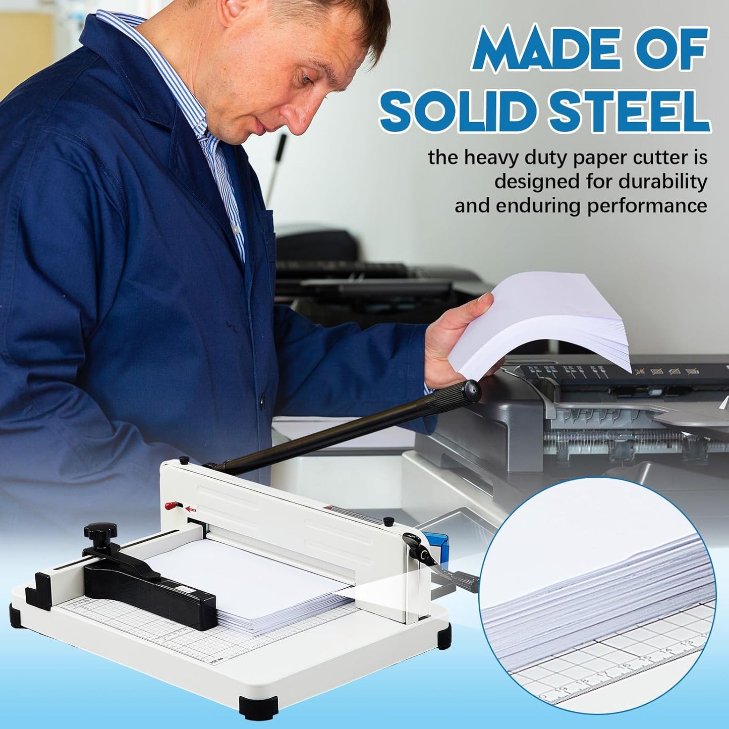 12 Inch A4 Heavy Duty Guillotine Paper Cutter 400 Sheet Capacity Guillotine Paper Cutter Stack Cards Trimmer Solid Steel with Metal Base for Cardstock Leather Office Home School (Beige)