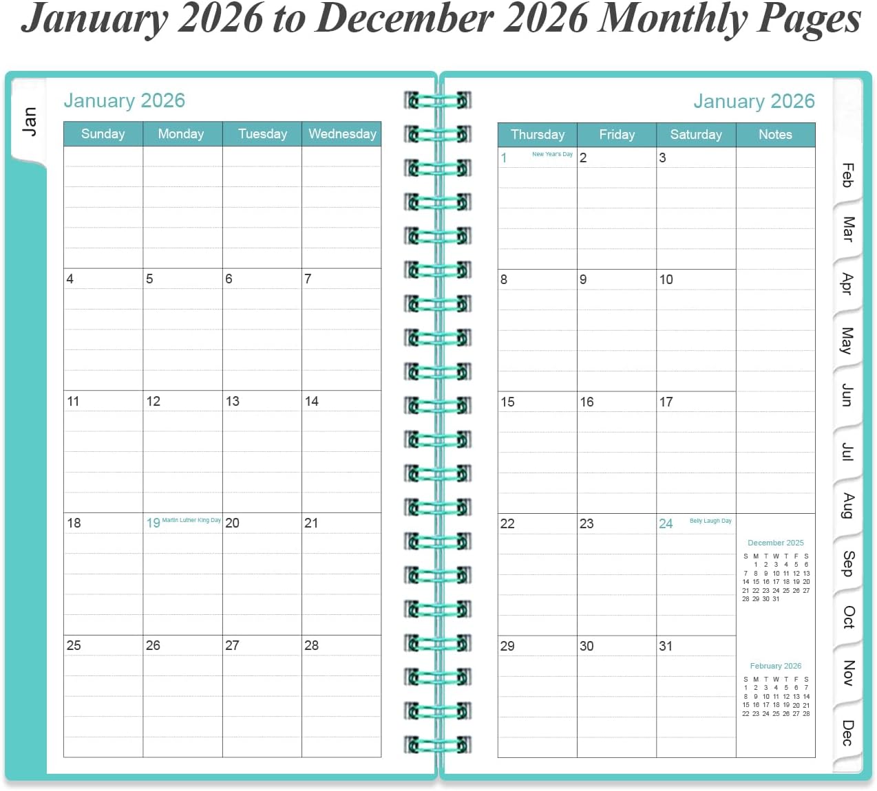 2026 Pocket Planner/Calendar - 2026 Planner from January 2026 - December 2026, Planner 2026 with 12 Tabs, Twin-Wire Binding, Inner Pocket, 3.75" x 6.75, Teal